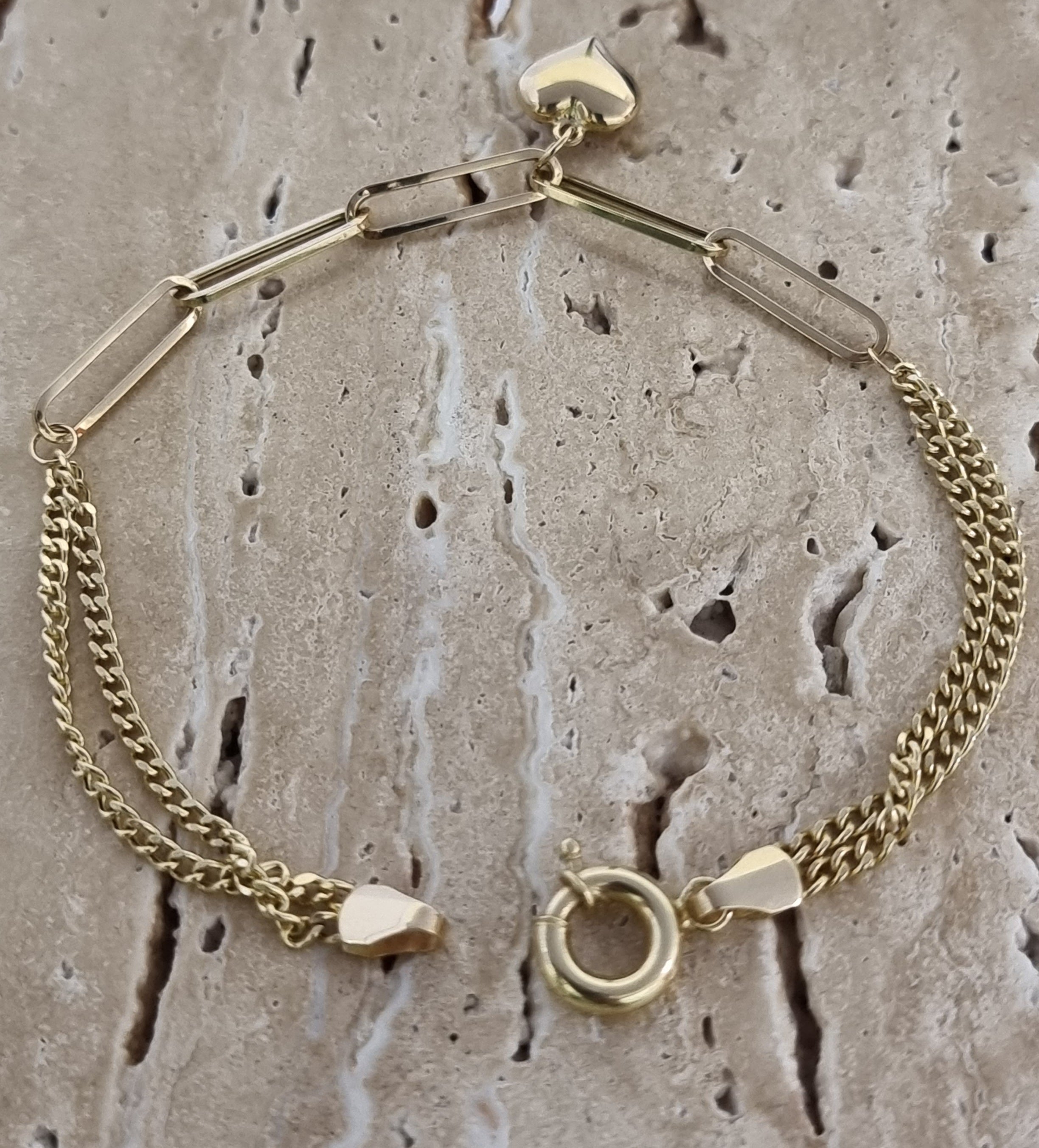 18K Pure Gold Elegant Link Heart Bracelet