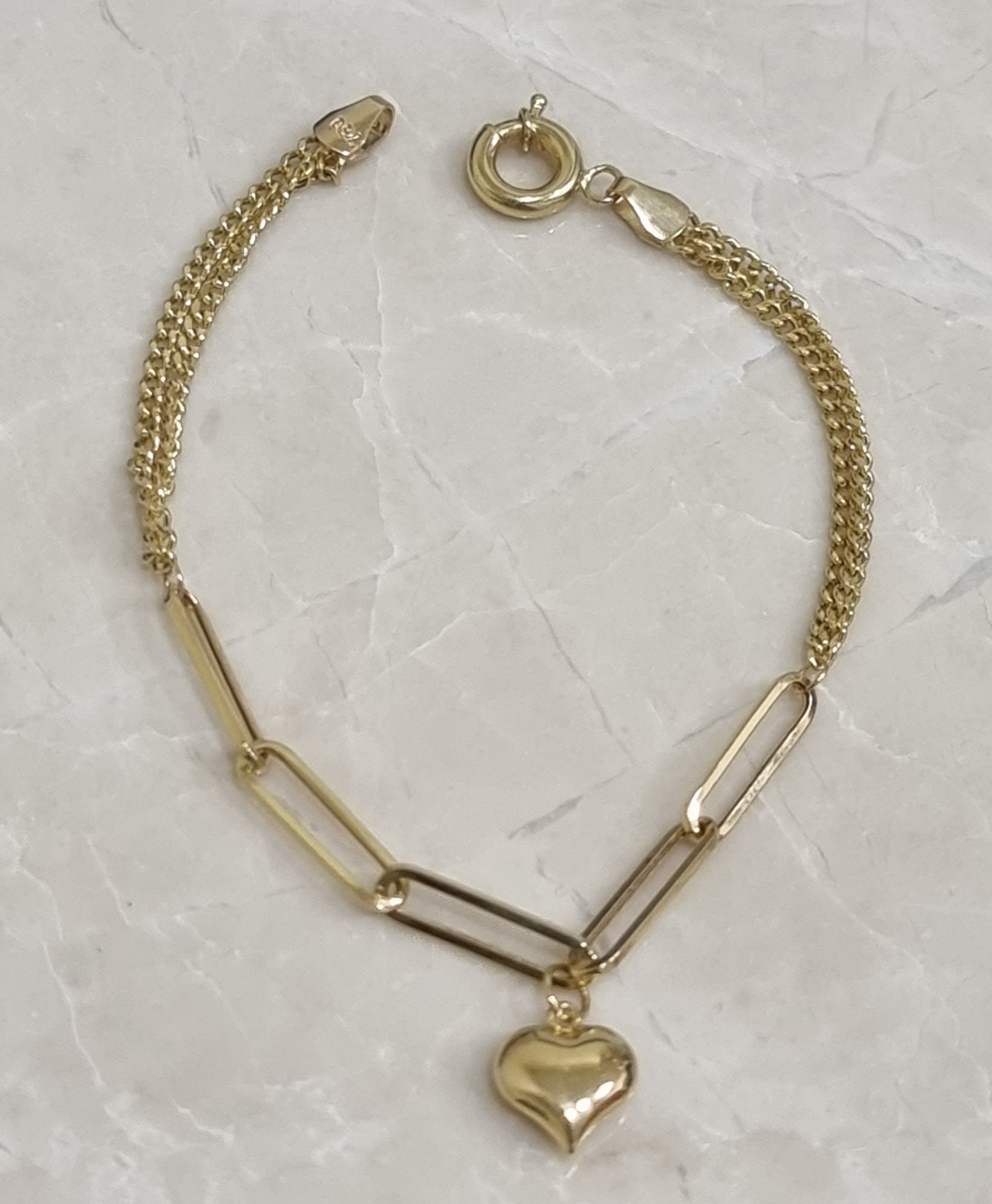 18K Pure Gold Elegant Link Heart Bracelet