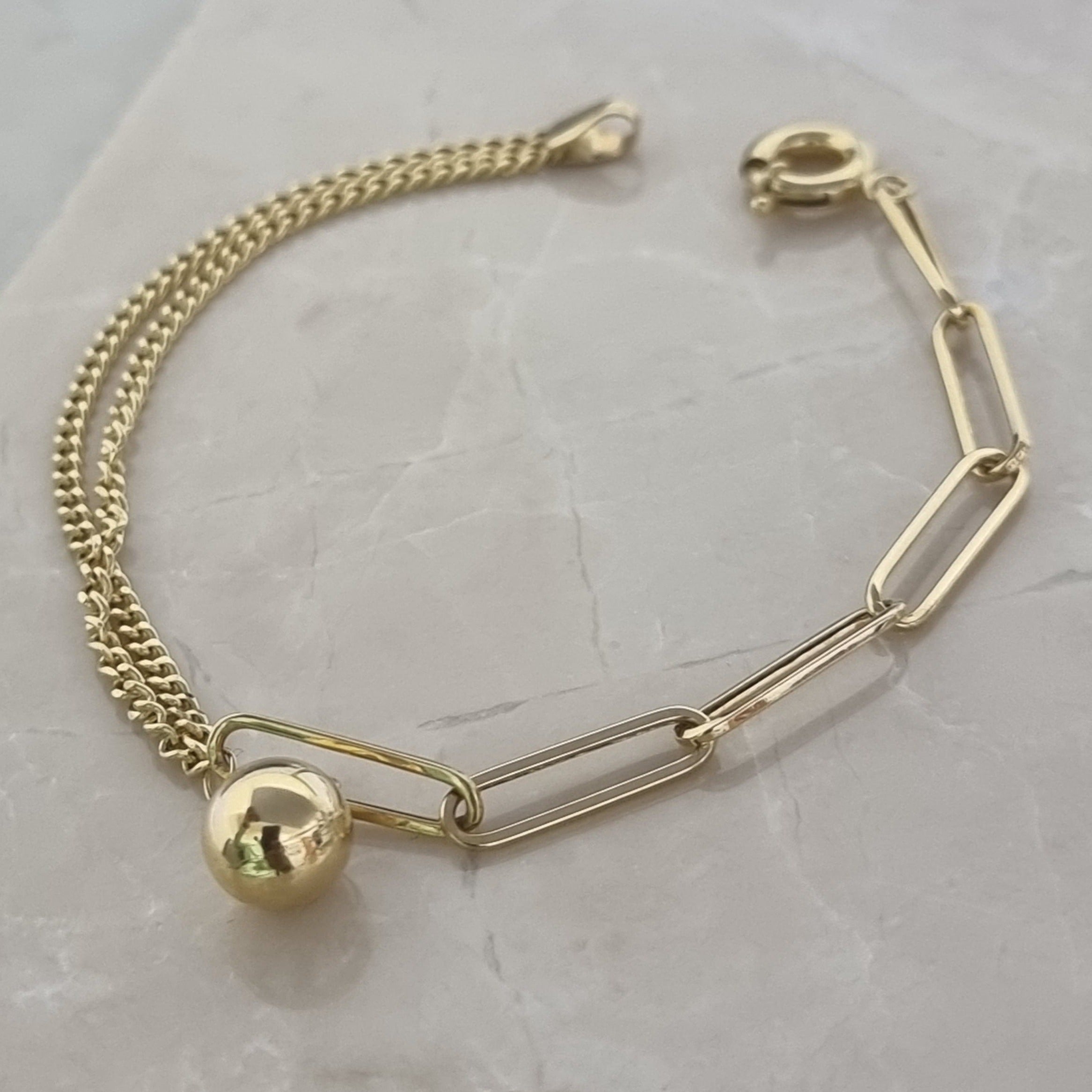 18K Pure Gold Elegant Hanging Ball Bracelet