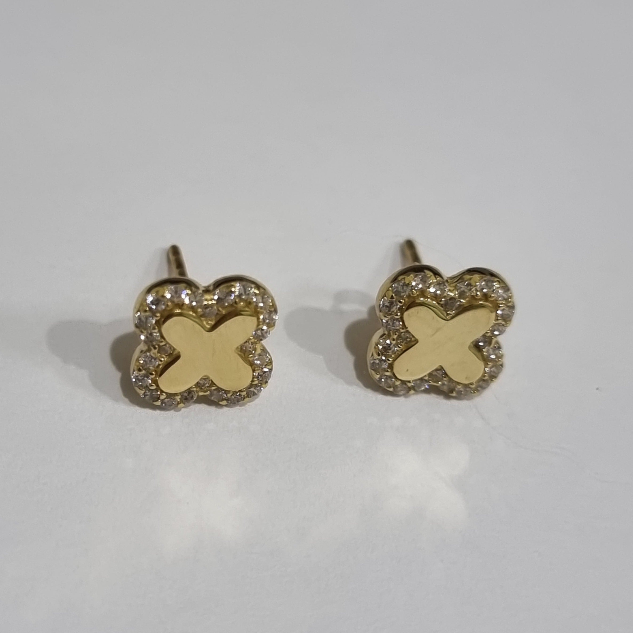 18K Pure Gold Flower Stone Earring Set