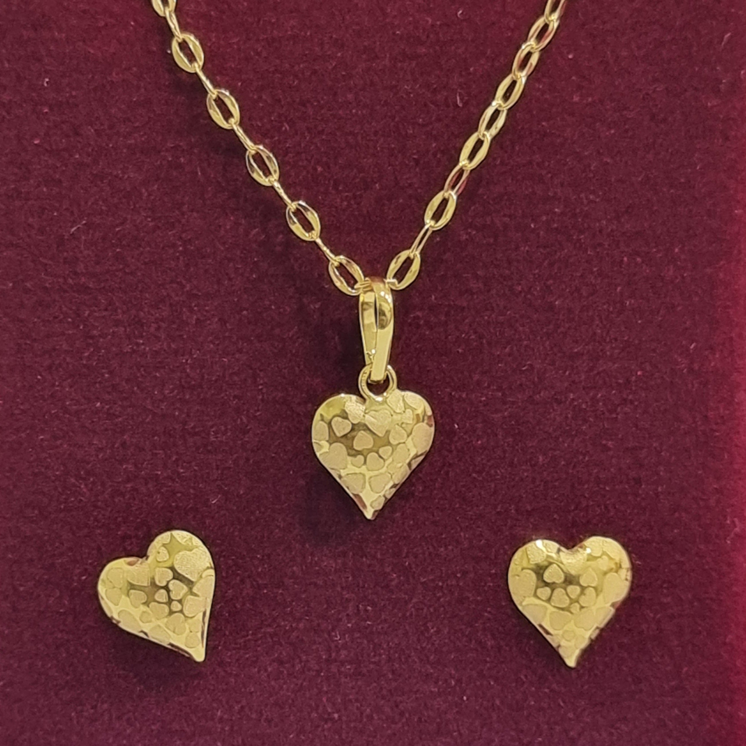 18K Pure Gold Fine Heart Jewelry Set