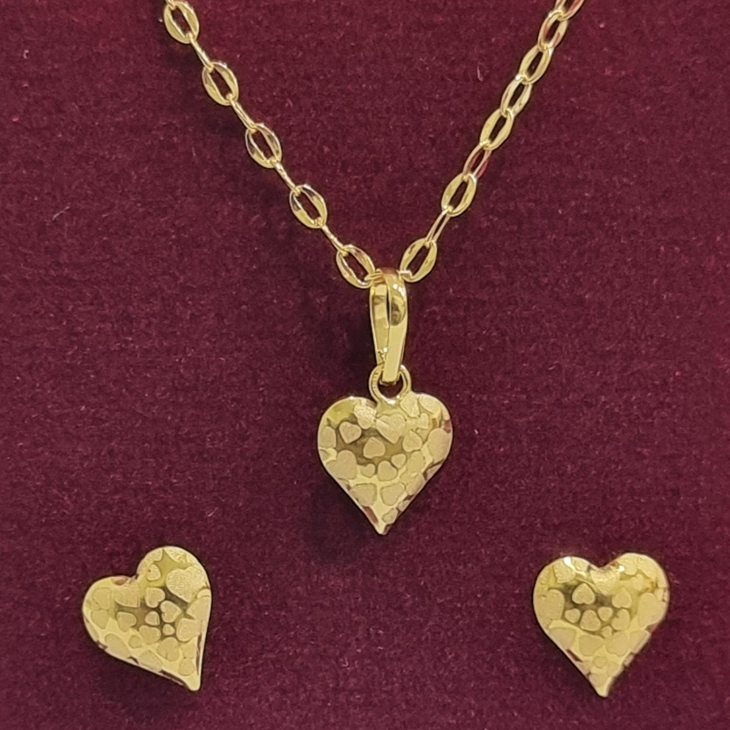 18K Pure Gold Fine Heart Jewelry Set