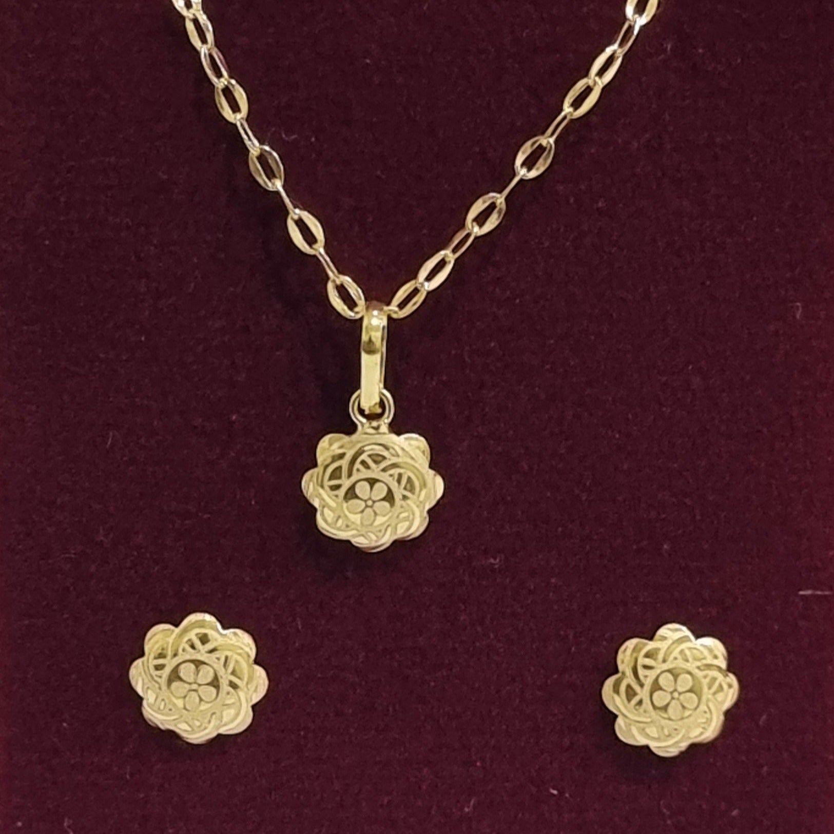 18K Pure Gold Fine Flower Jewelry Set