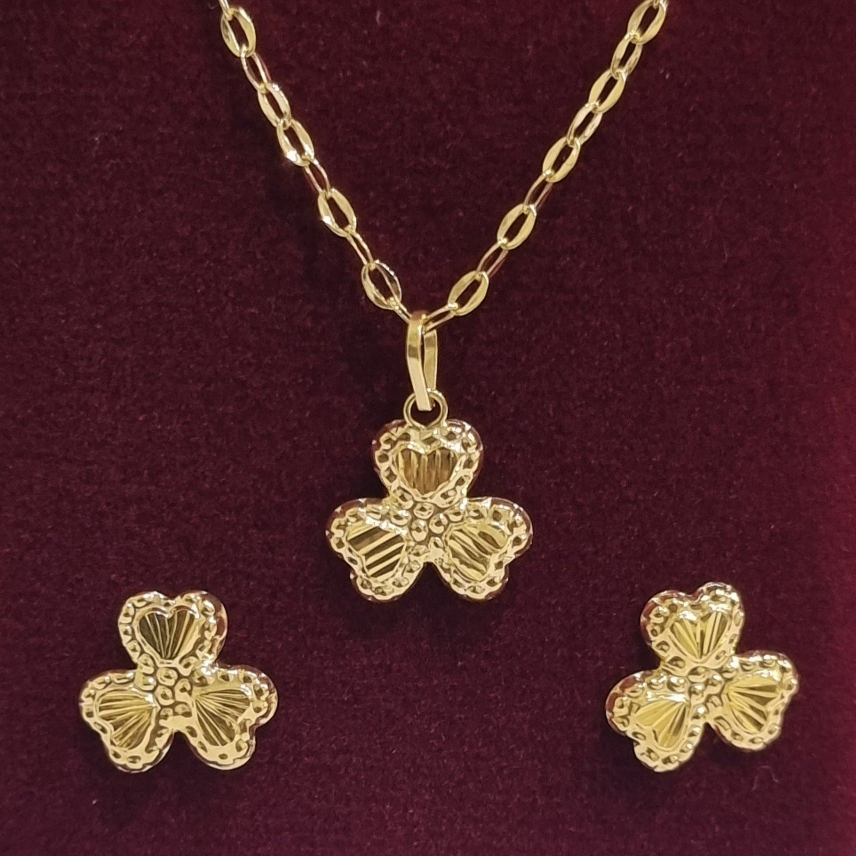 18K Pure Gold Fine Flower Jewelry Set