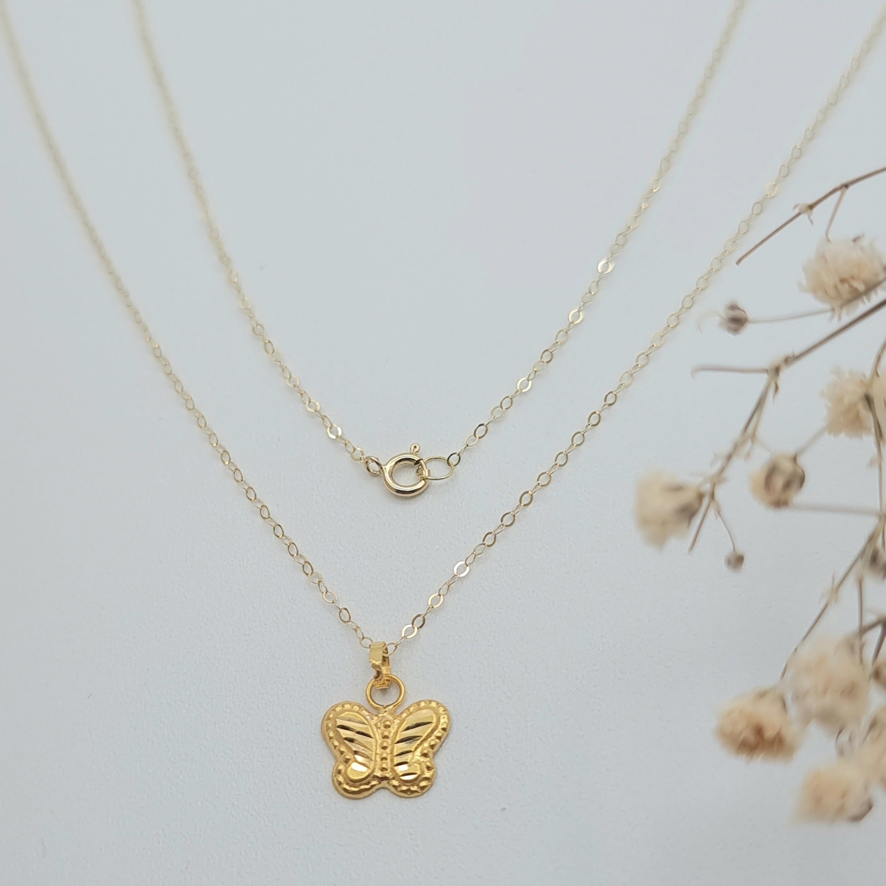 18K Pure Gold Fine Butterfly Necklace