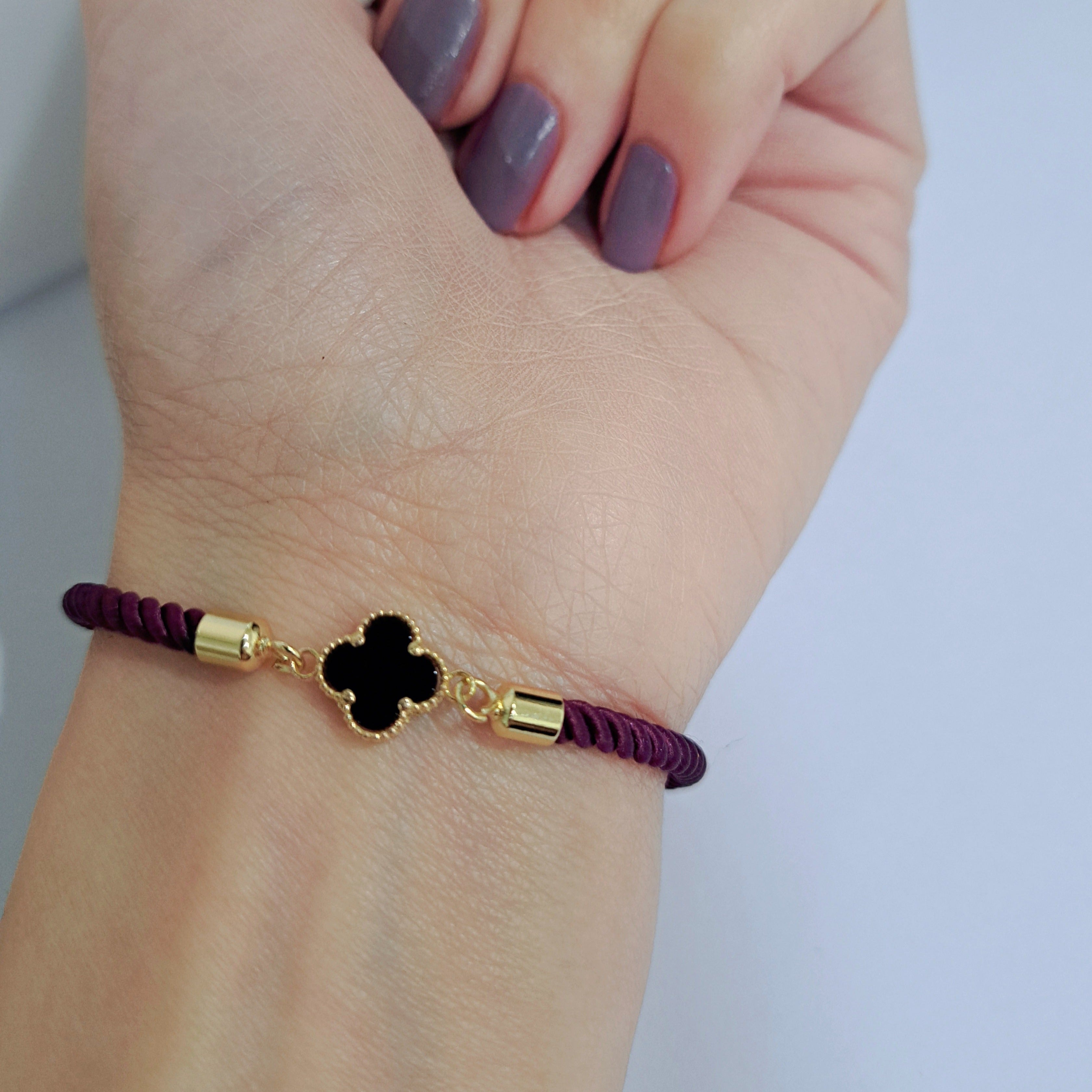 18K Pure Gold V.C Black Thread Adjustable Bracelet
