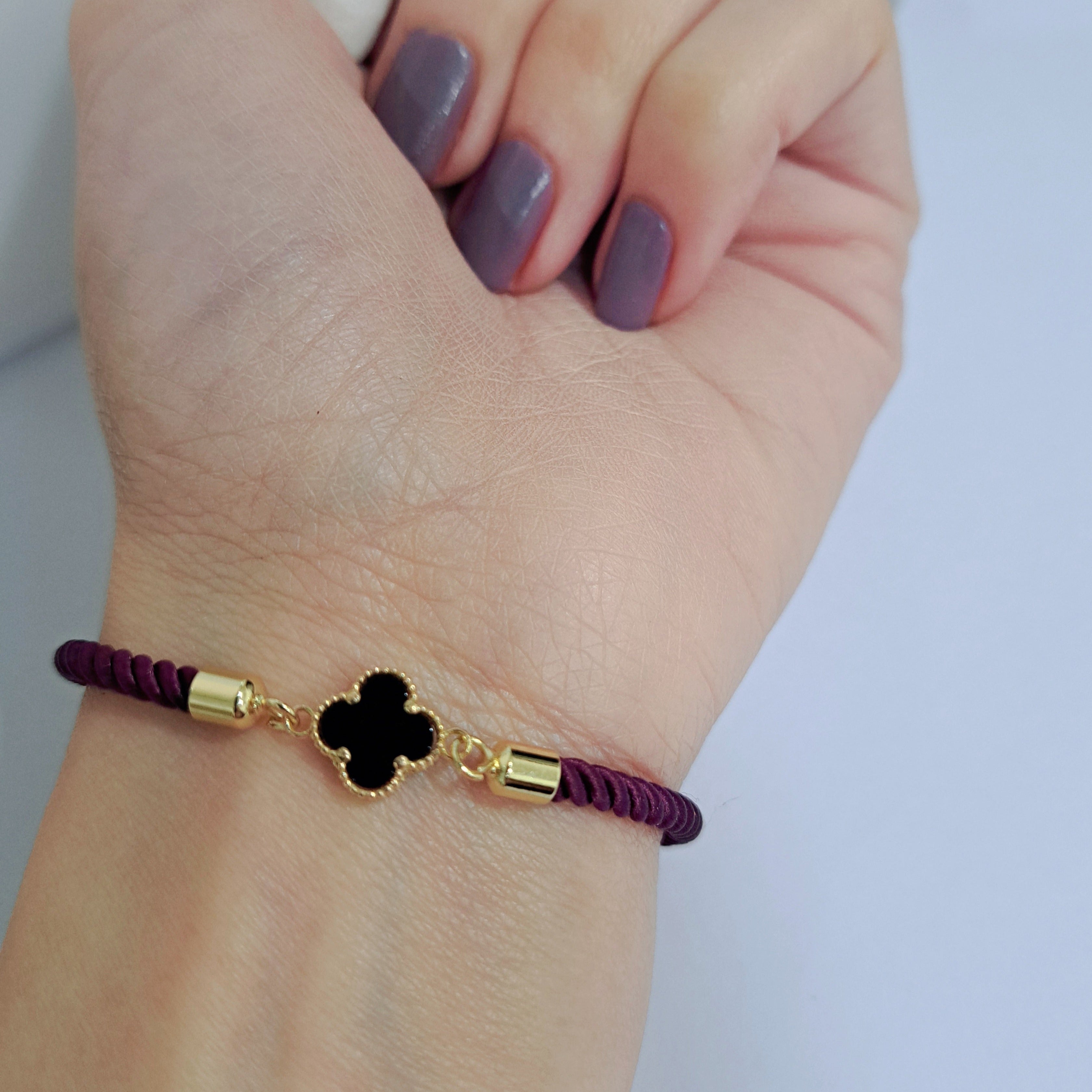 18K Pure Gold V.C Black Thread Adjustable Bracelet