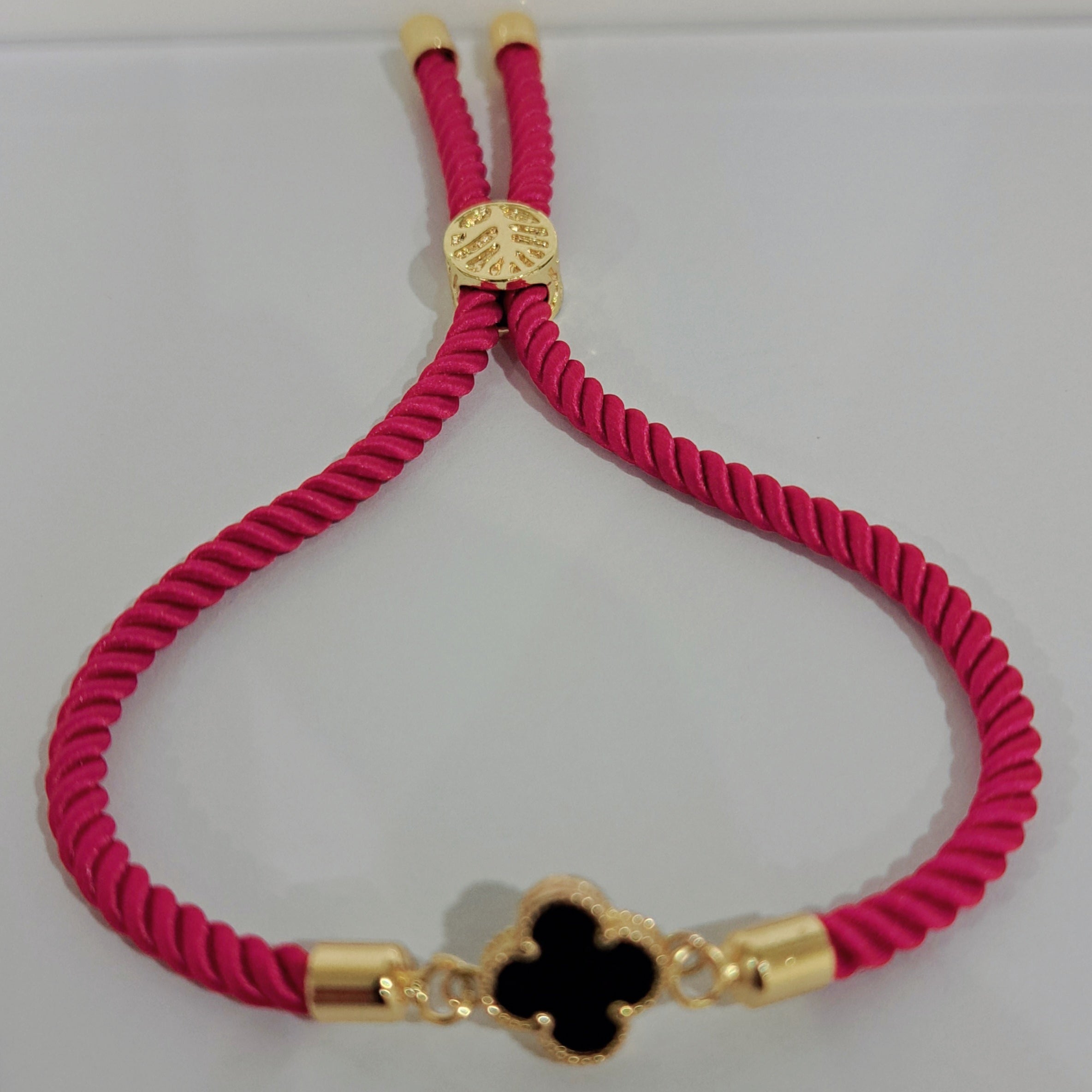 18K Pure Gold V.C Black Thread Adjustable Bracelet