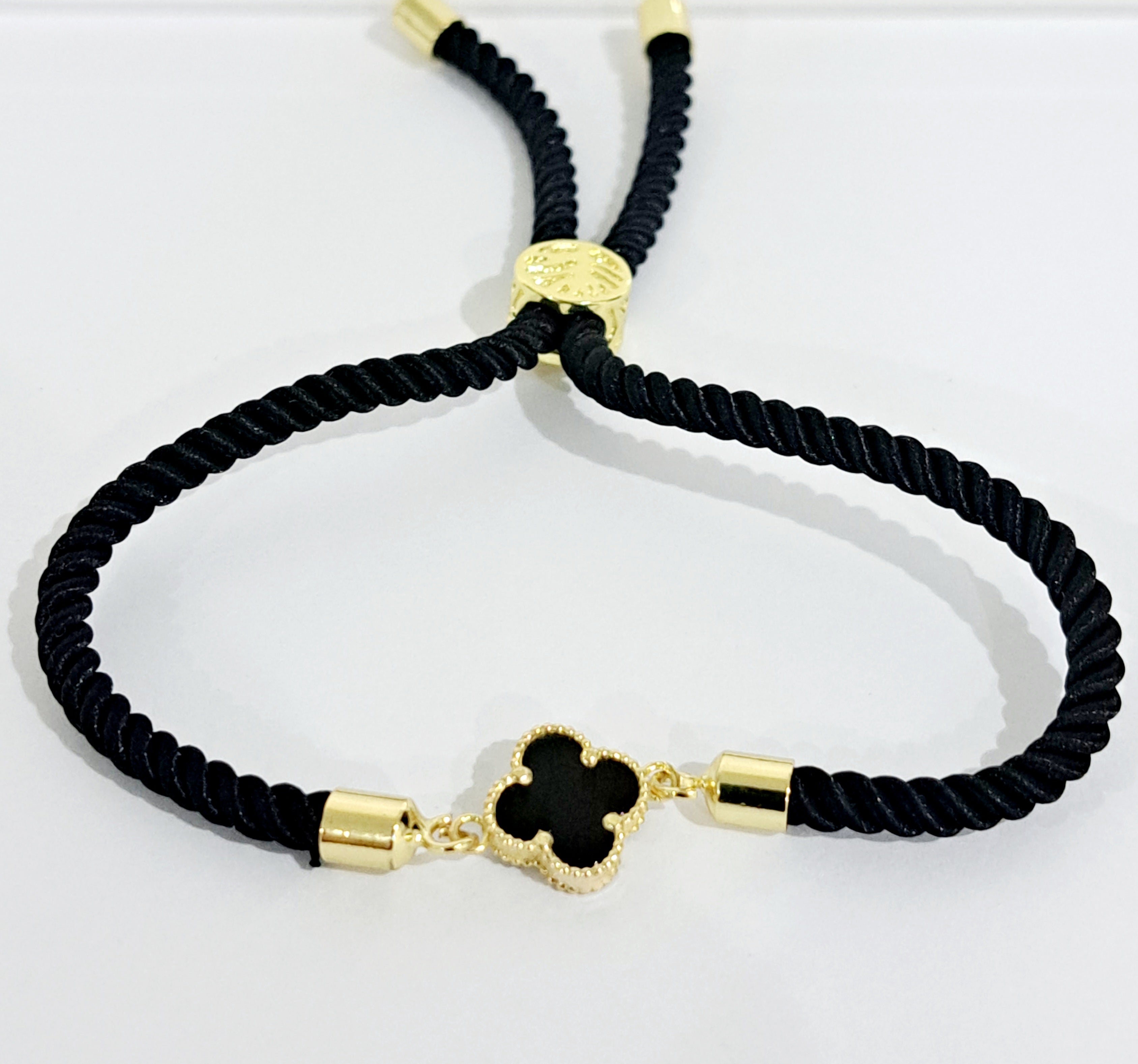 18K Pure Gold V.C Black Thread Adjustable Bracelet