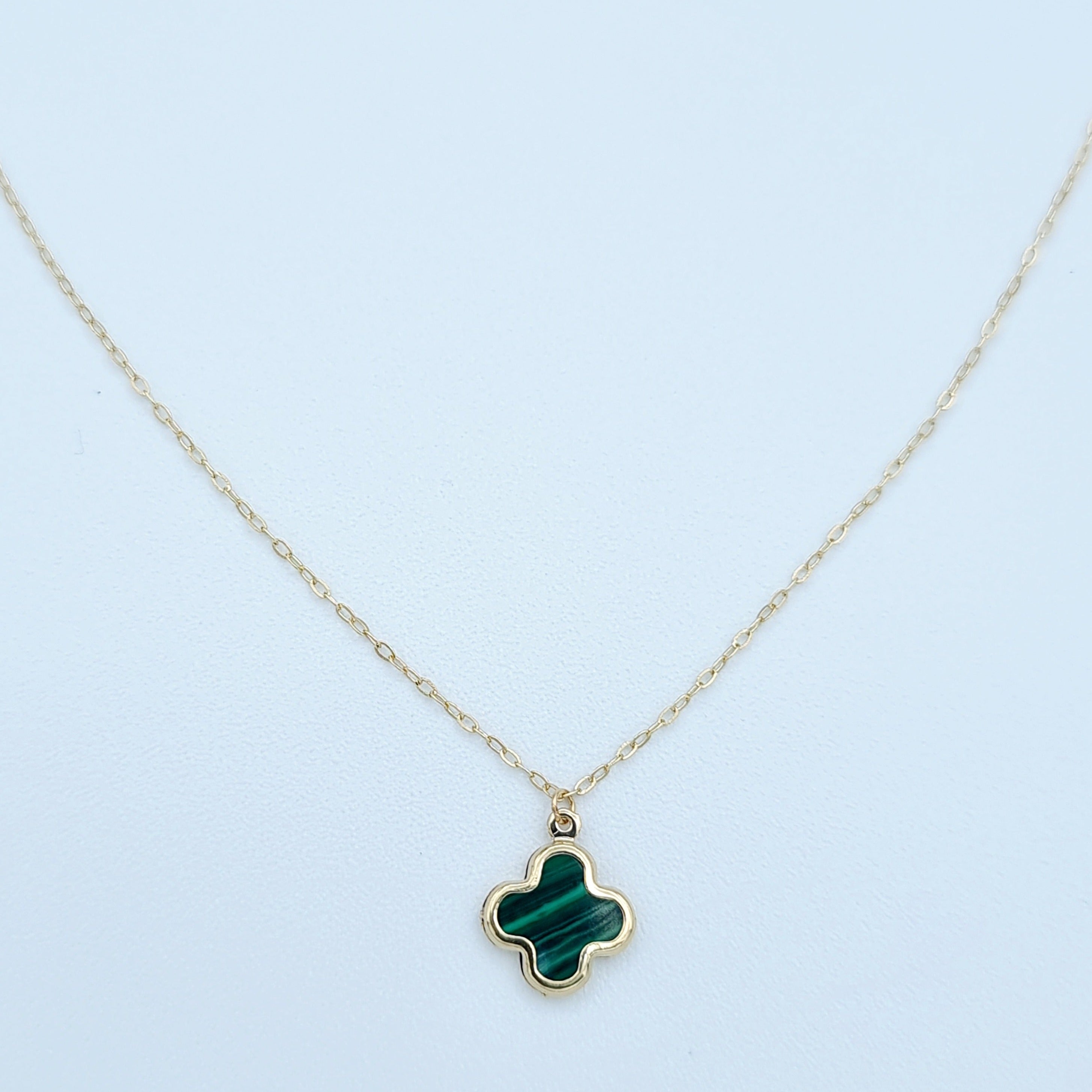18K Pure Gold Green Flower Necklace