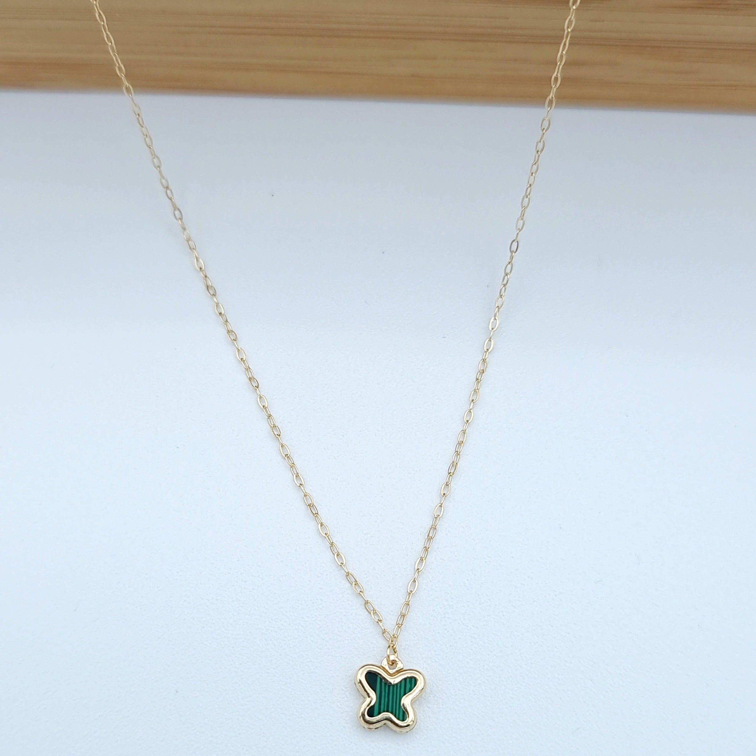 18K Pure Gold Green Butterfly Necklace