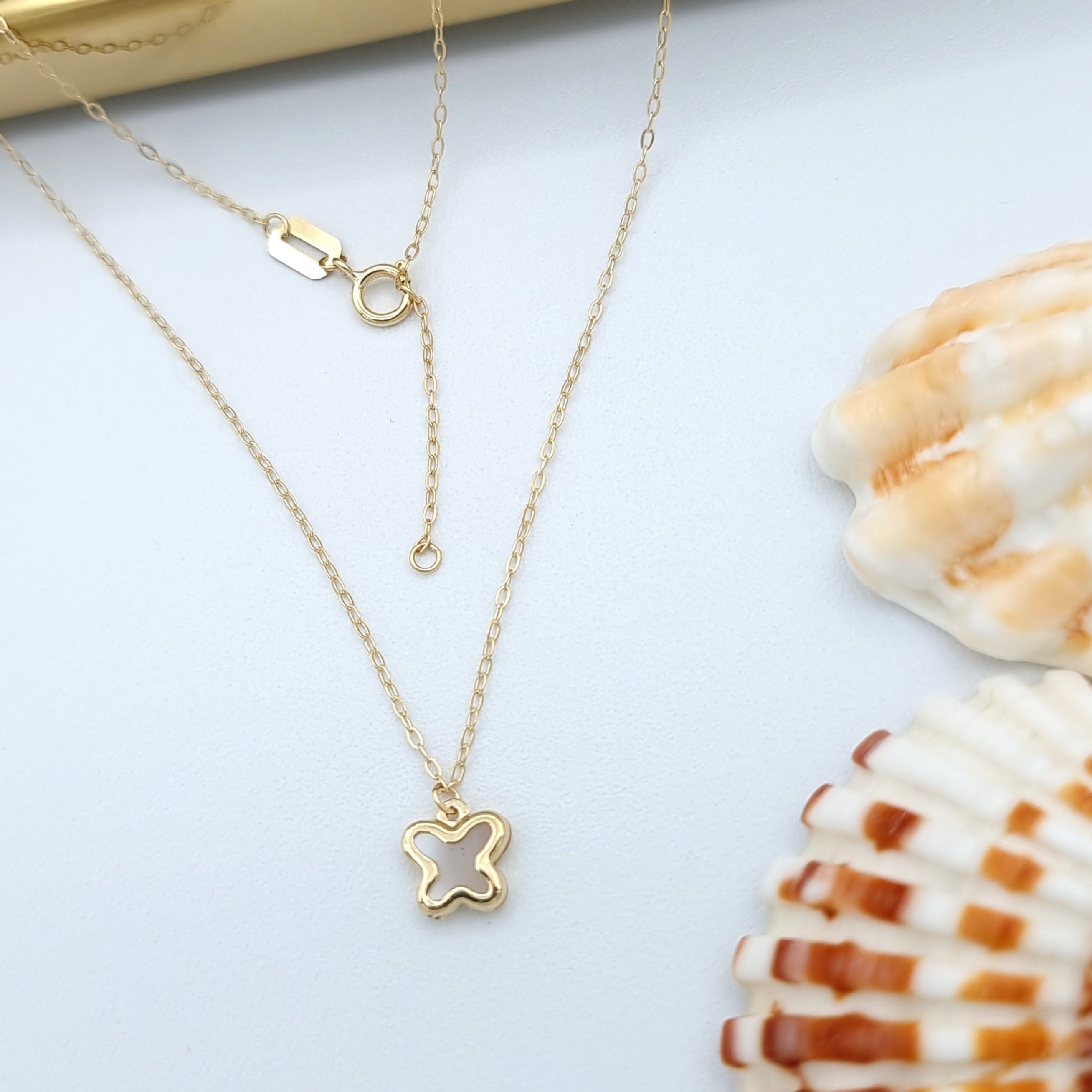 18K Pure Gold White Butterfly Necklace