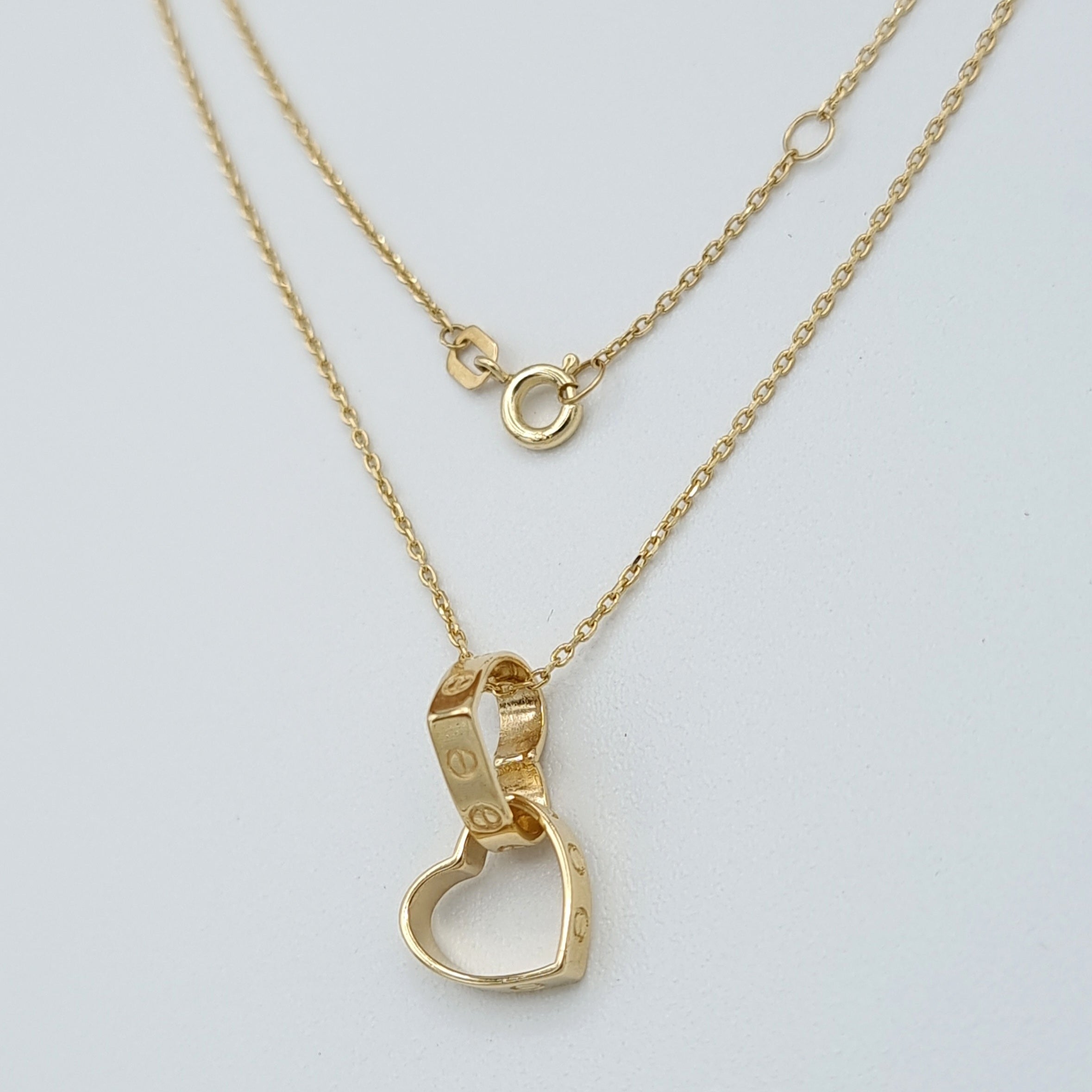 18K Pure Gold Double Heart Necklace