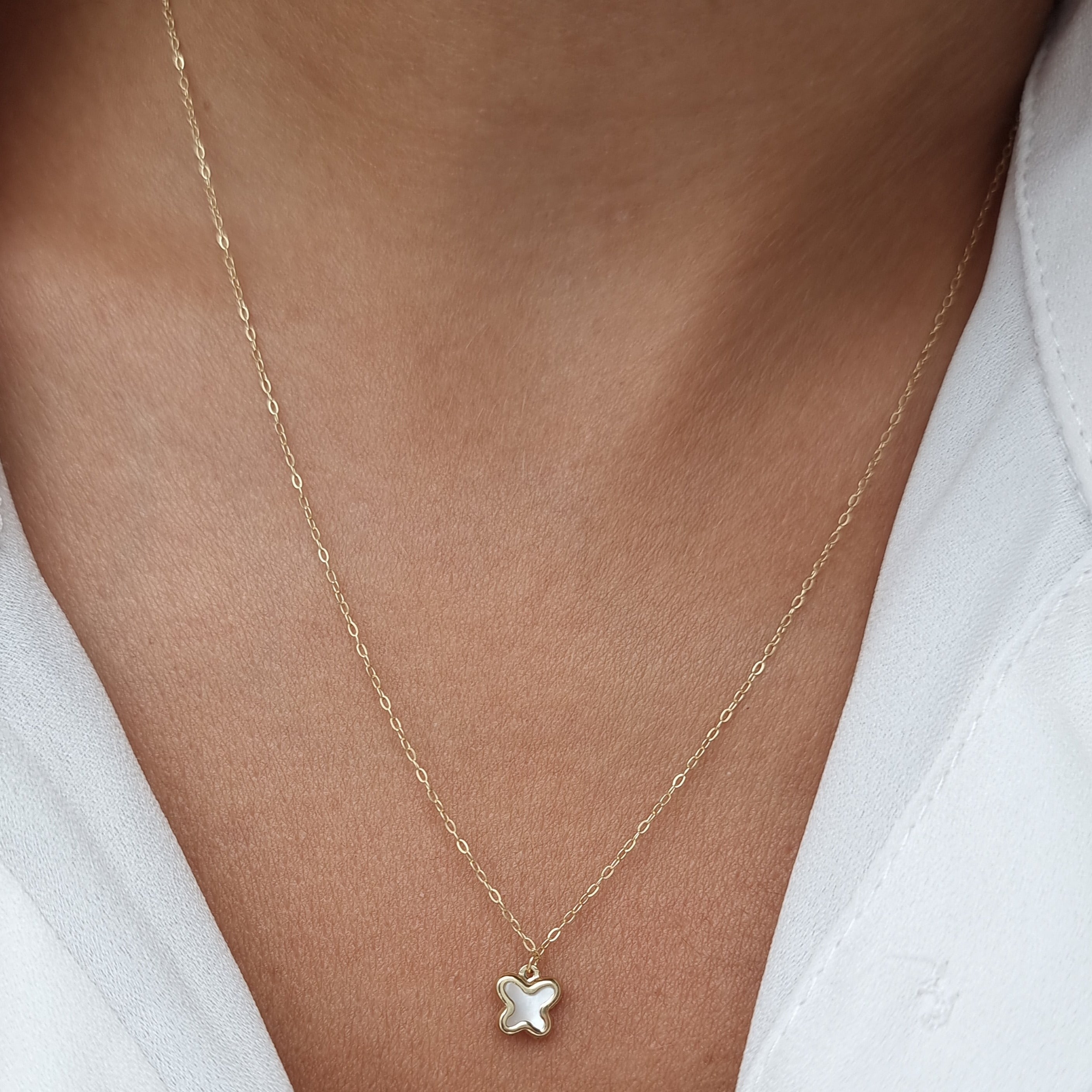 18K Pure Gold White Butterfly Necklace