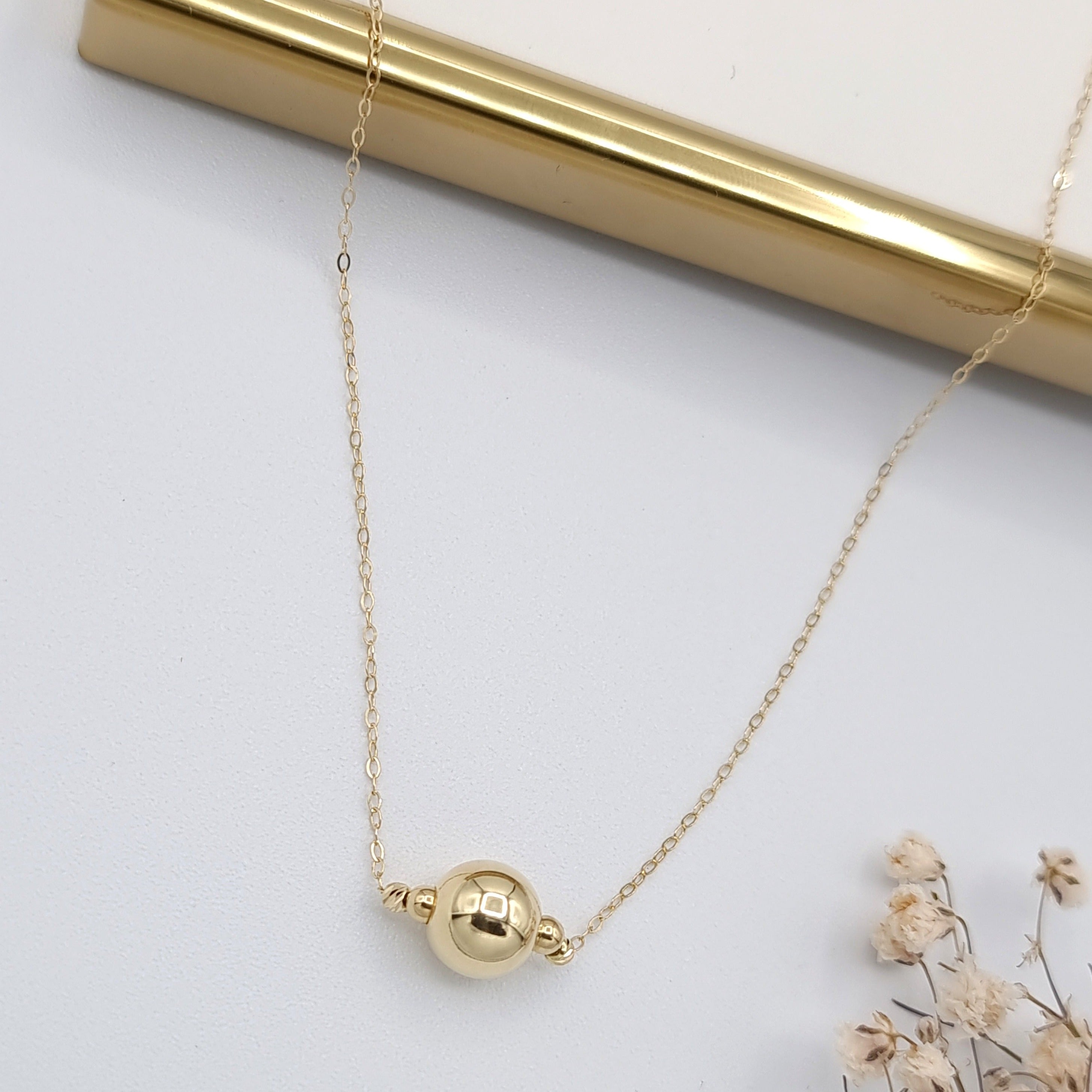 18K Pure Gold Ball Necklace