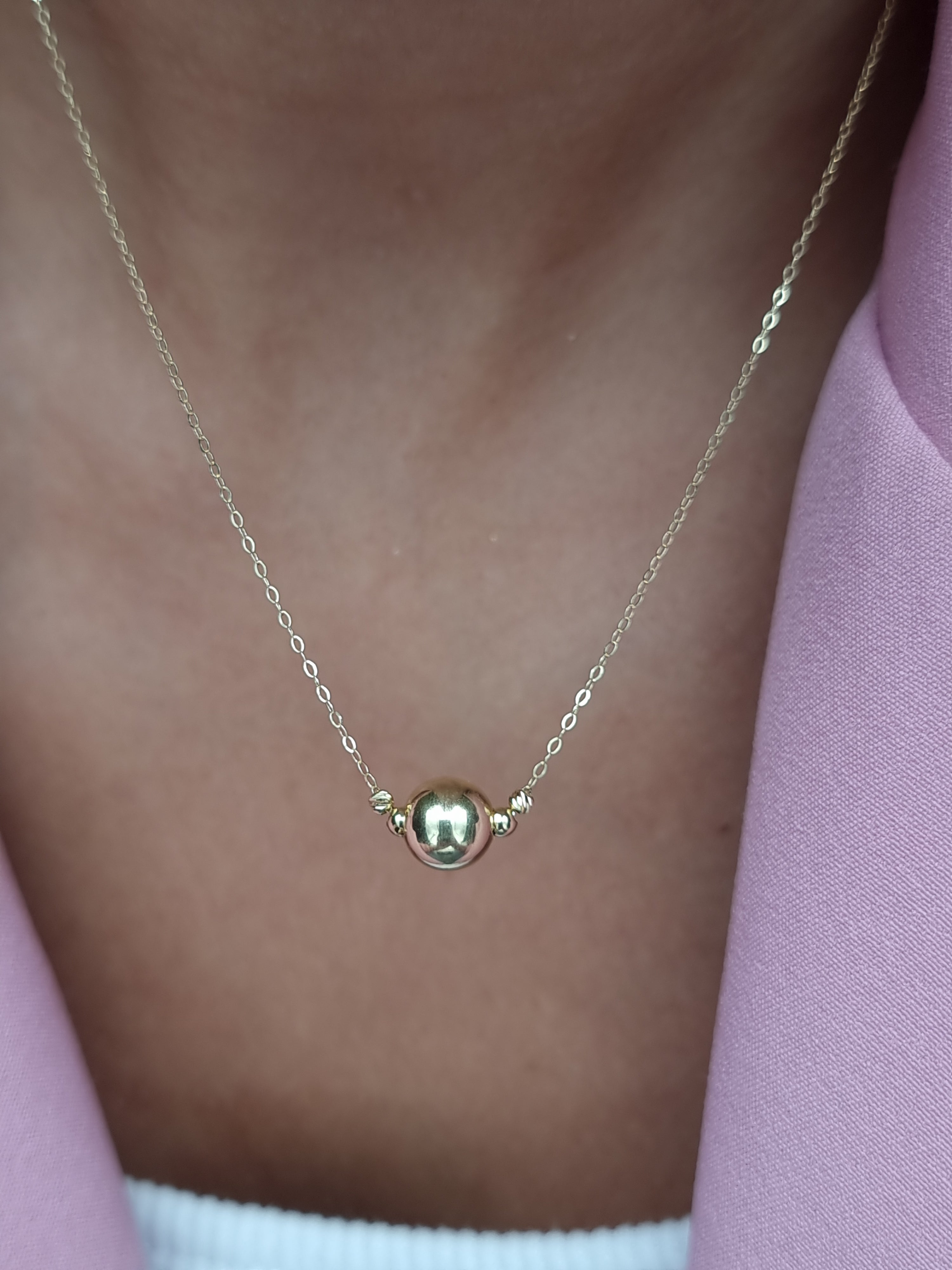 18K Pure Gold Ball Necklace