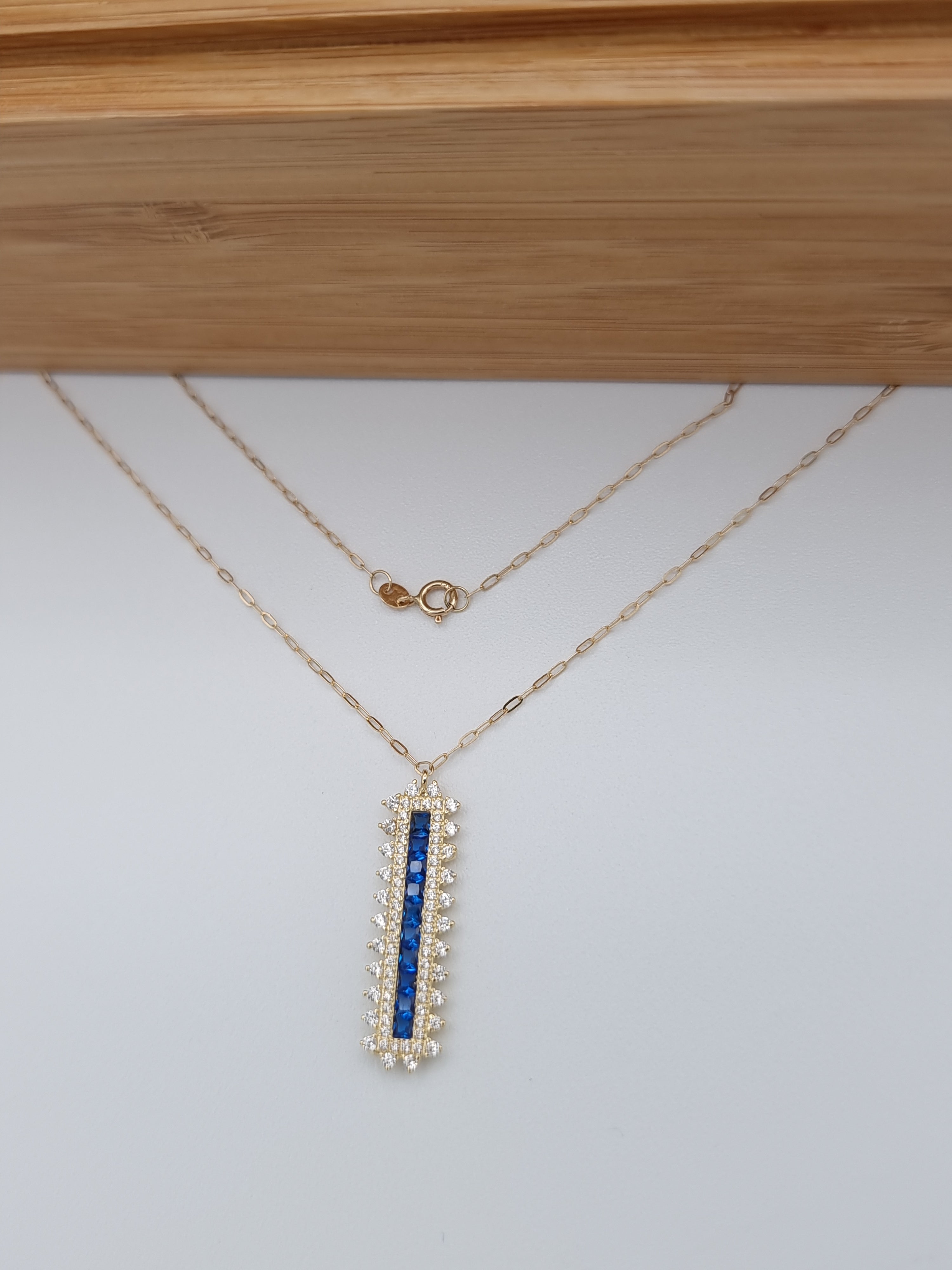 18K Pure Gold Blue Stone Necklace