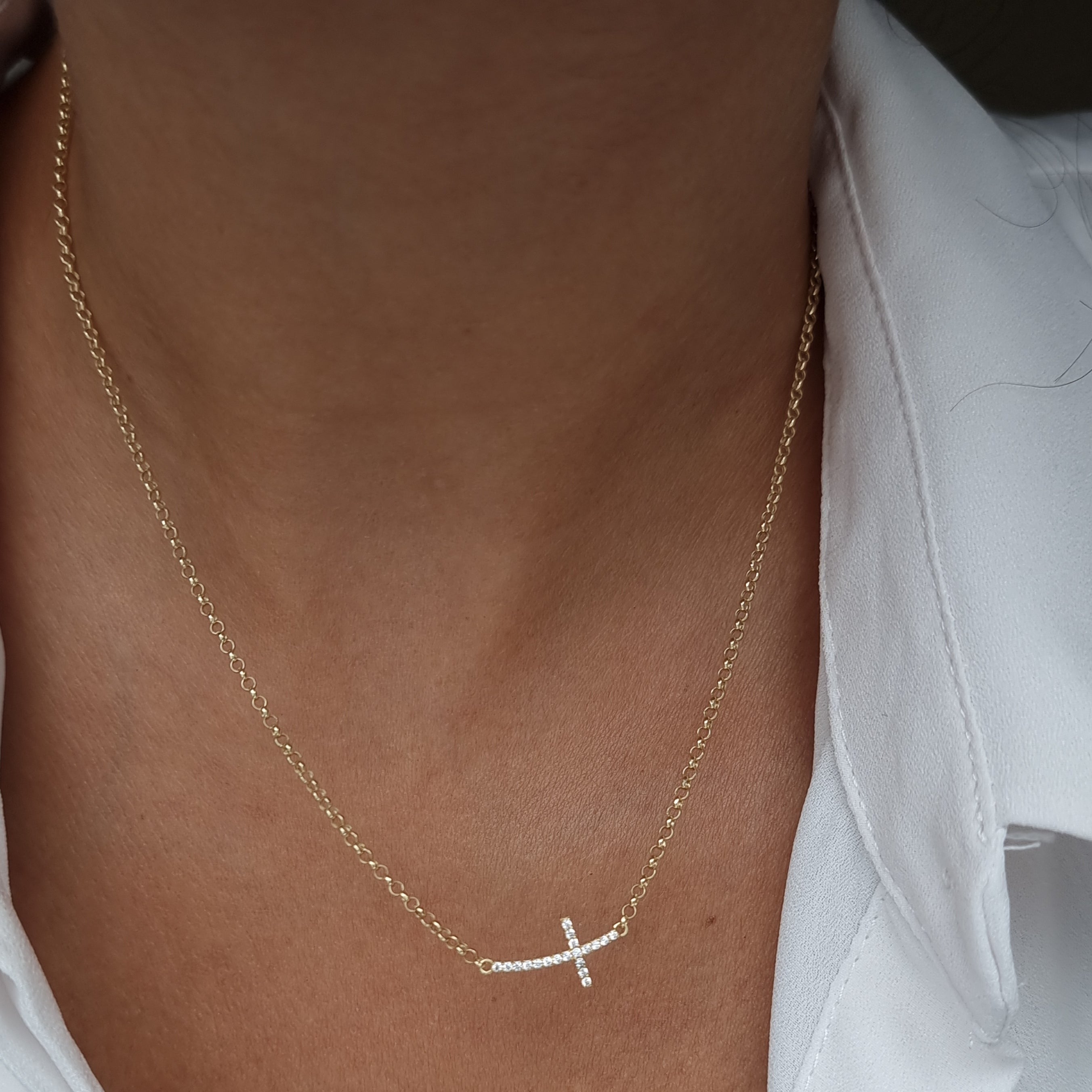 18K Pure Gold Cross Stone Necklace