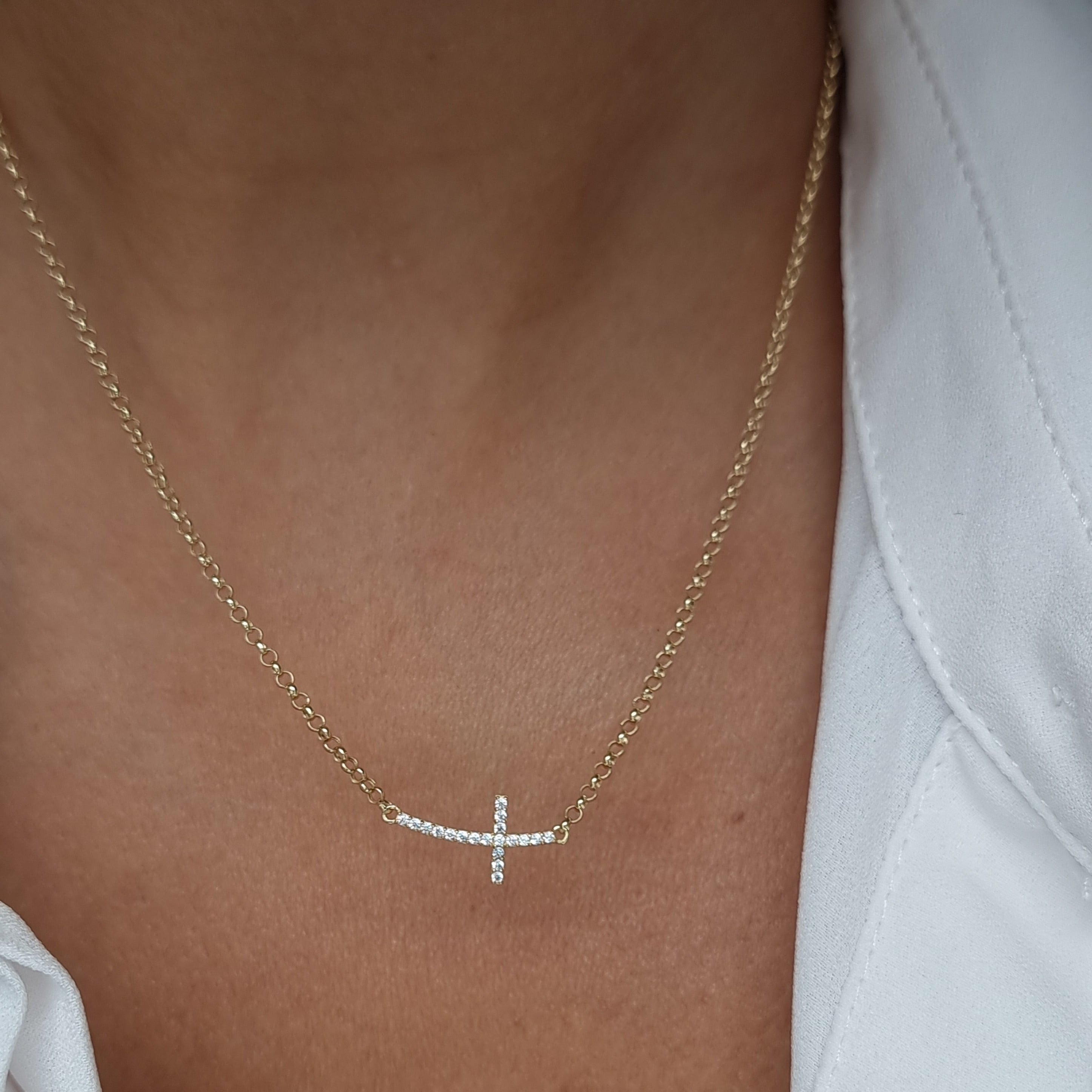 18K Pure Gold Cross Stone Necklace