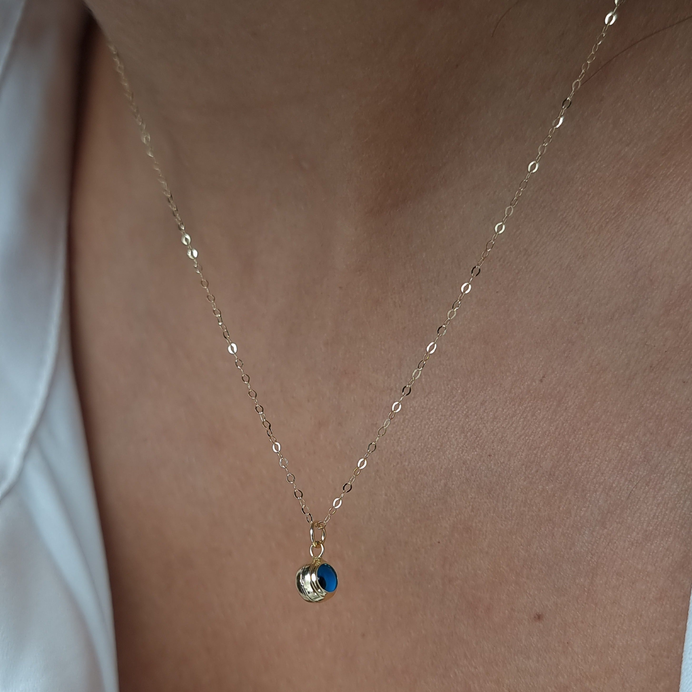 18K Pure Gold Blue Eye Necklace