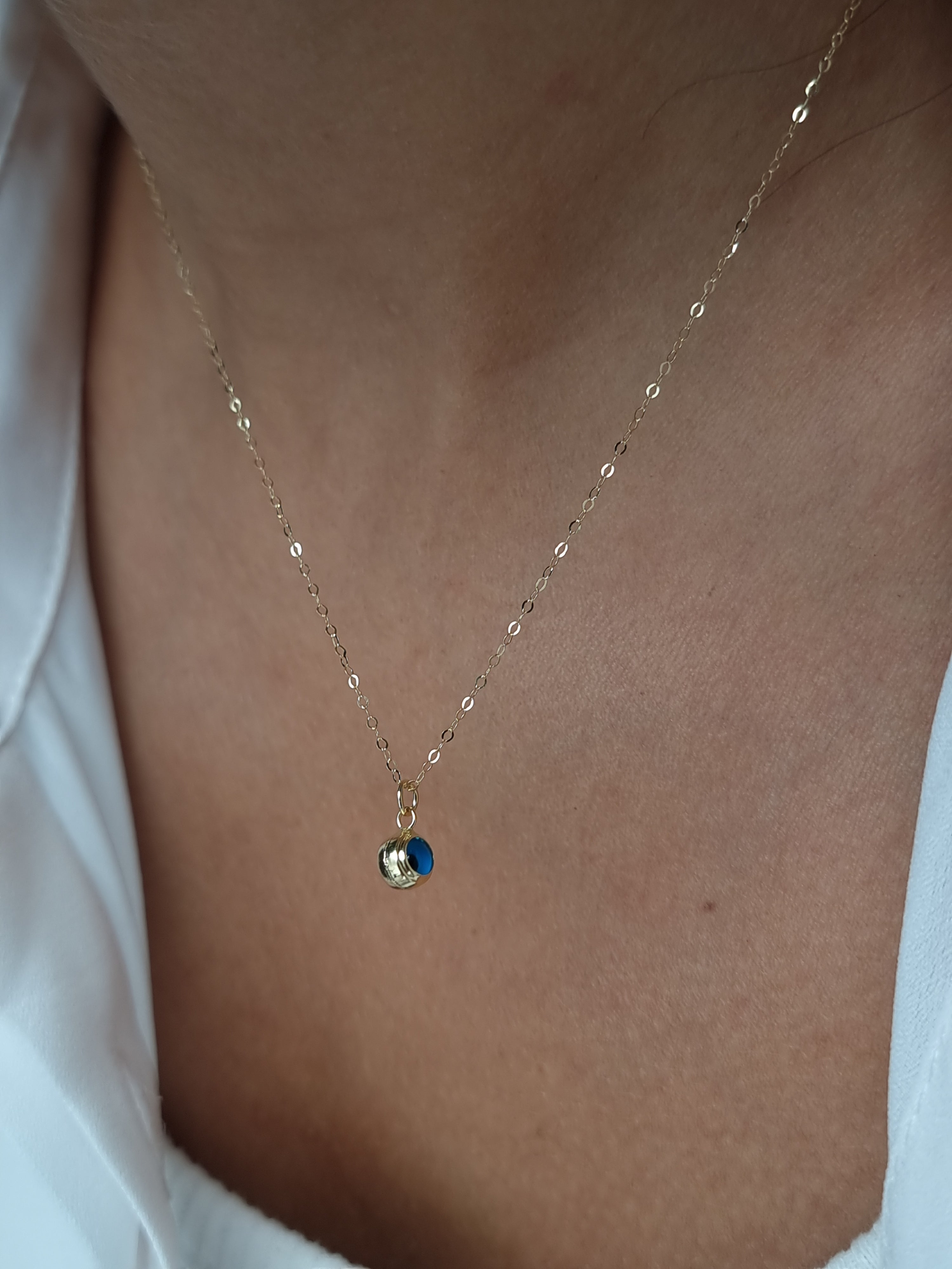 18K Pure Gold Blue Eye Necklace