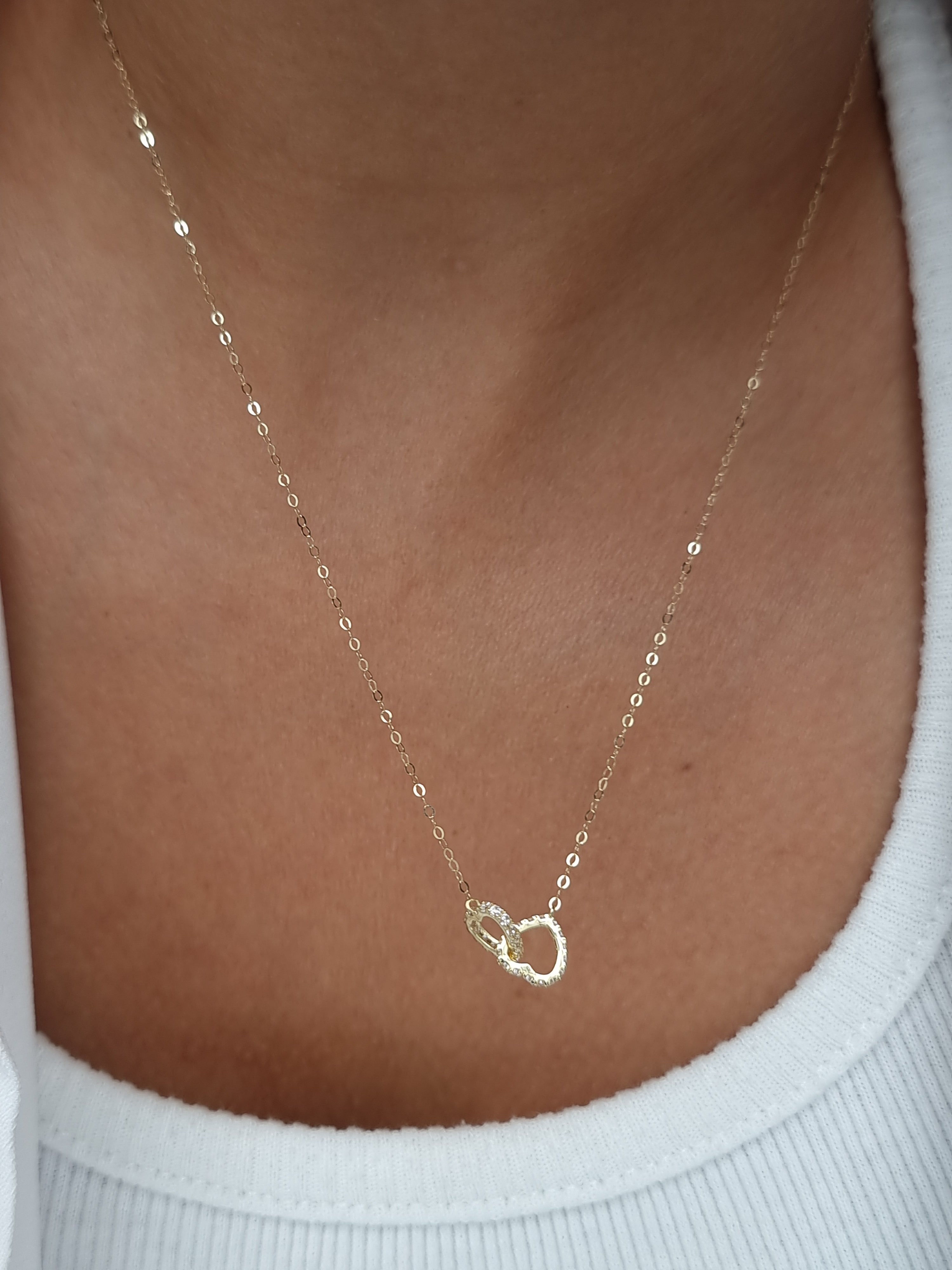 18K Pure Gold Double Heart Necklace