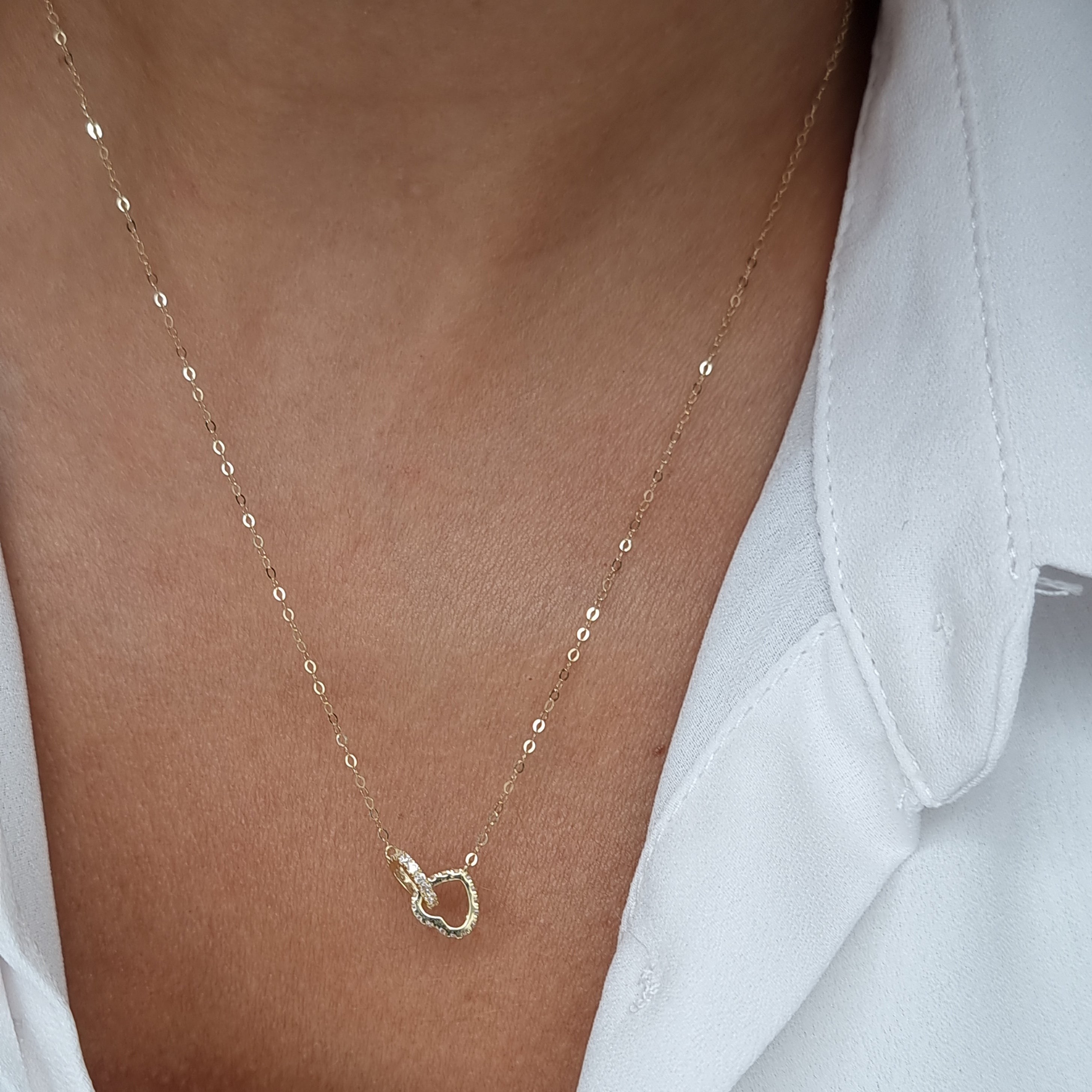 18K Pure Gold Double Heart Necklace