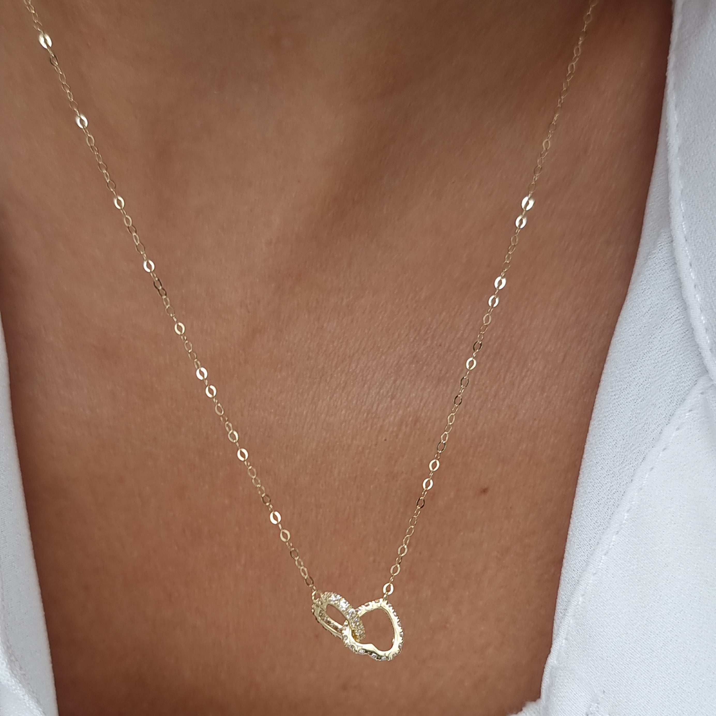 18K Pure Gold Double Heart Necklace