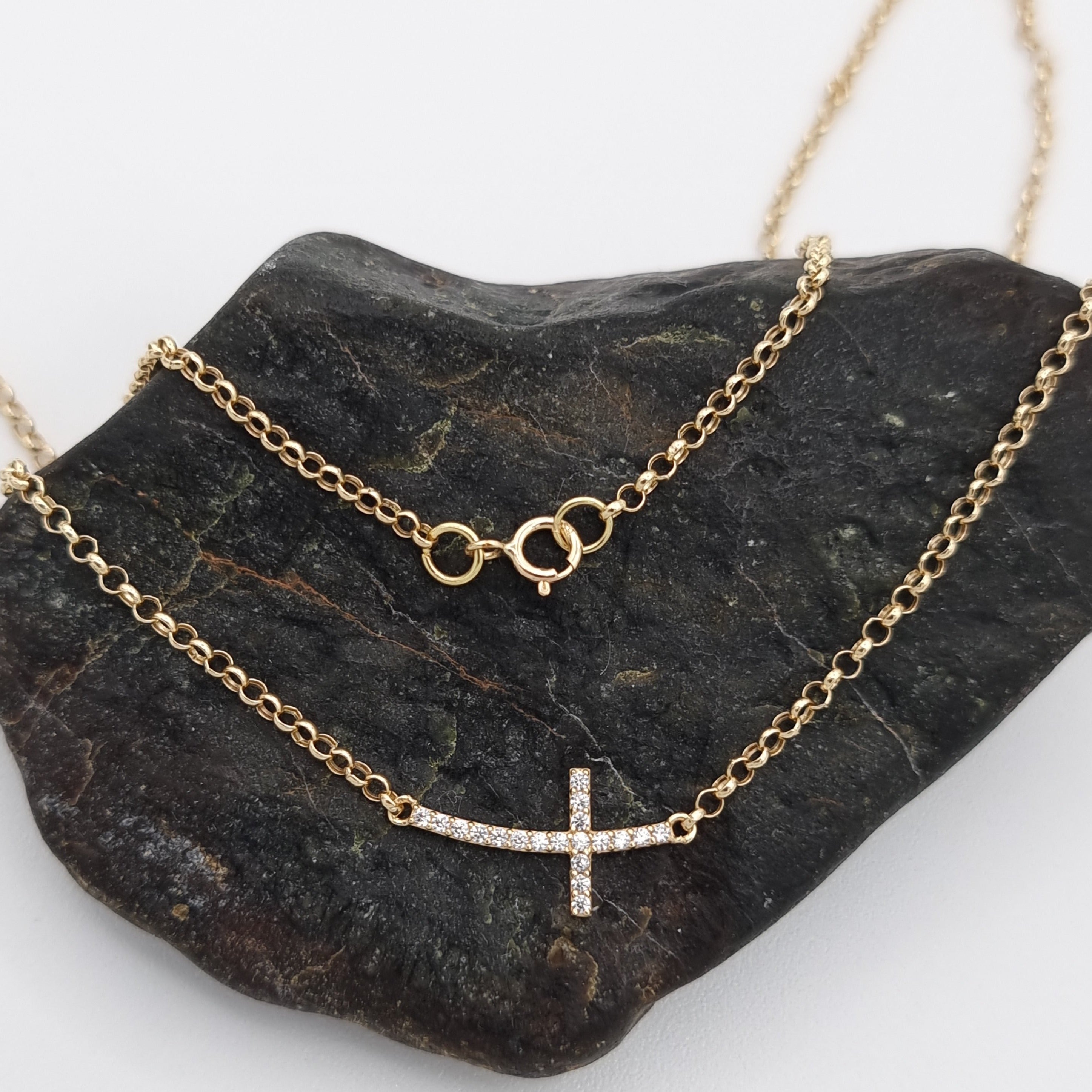 18K Pure Gold Cross Stone Necklace