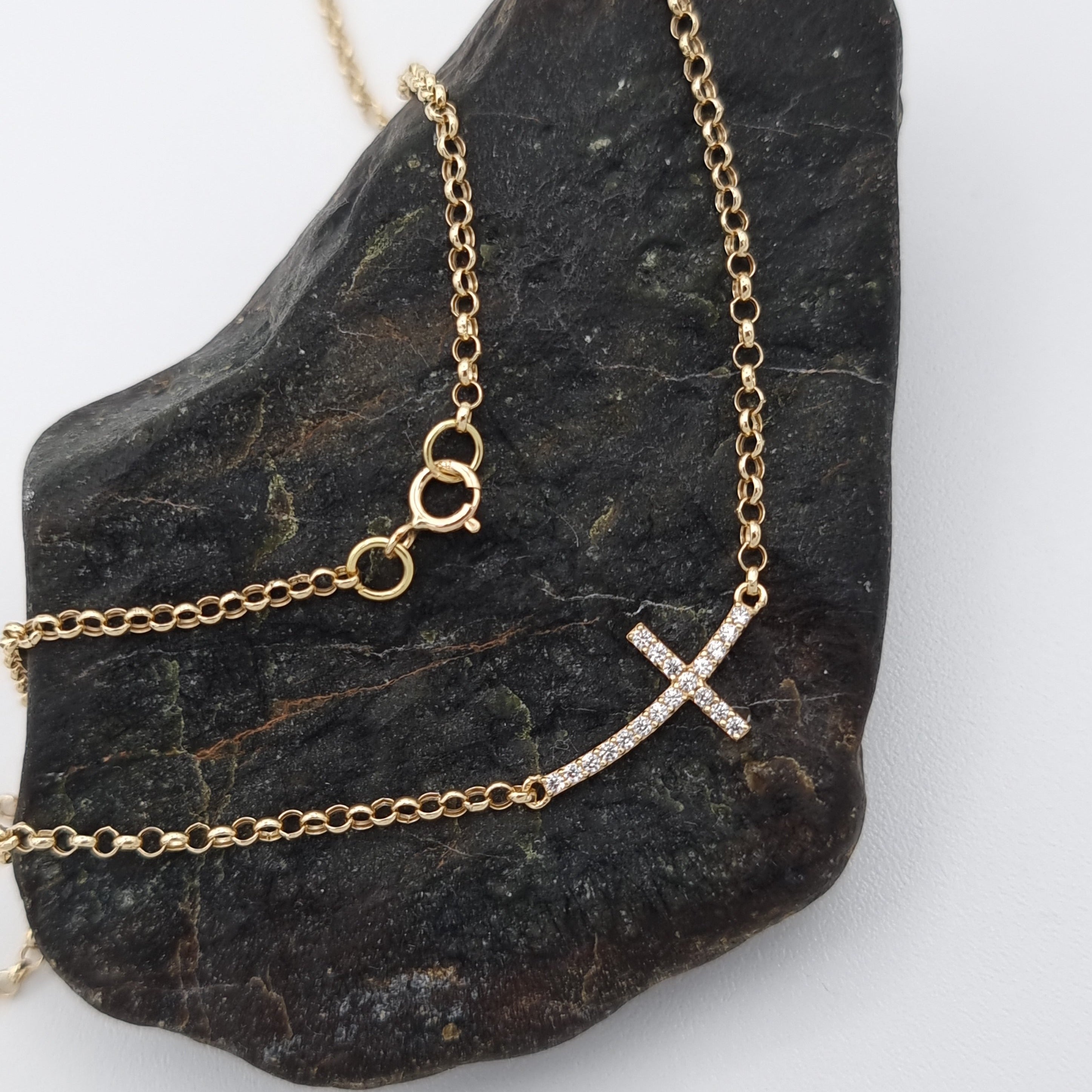 18K Pure Gold Cross Stone Necklace