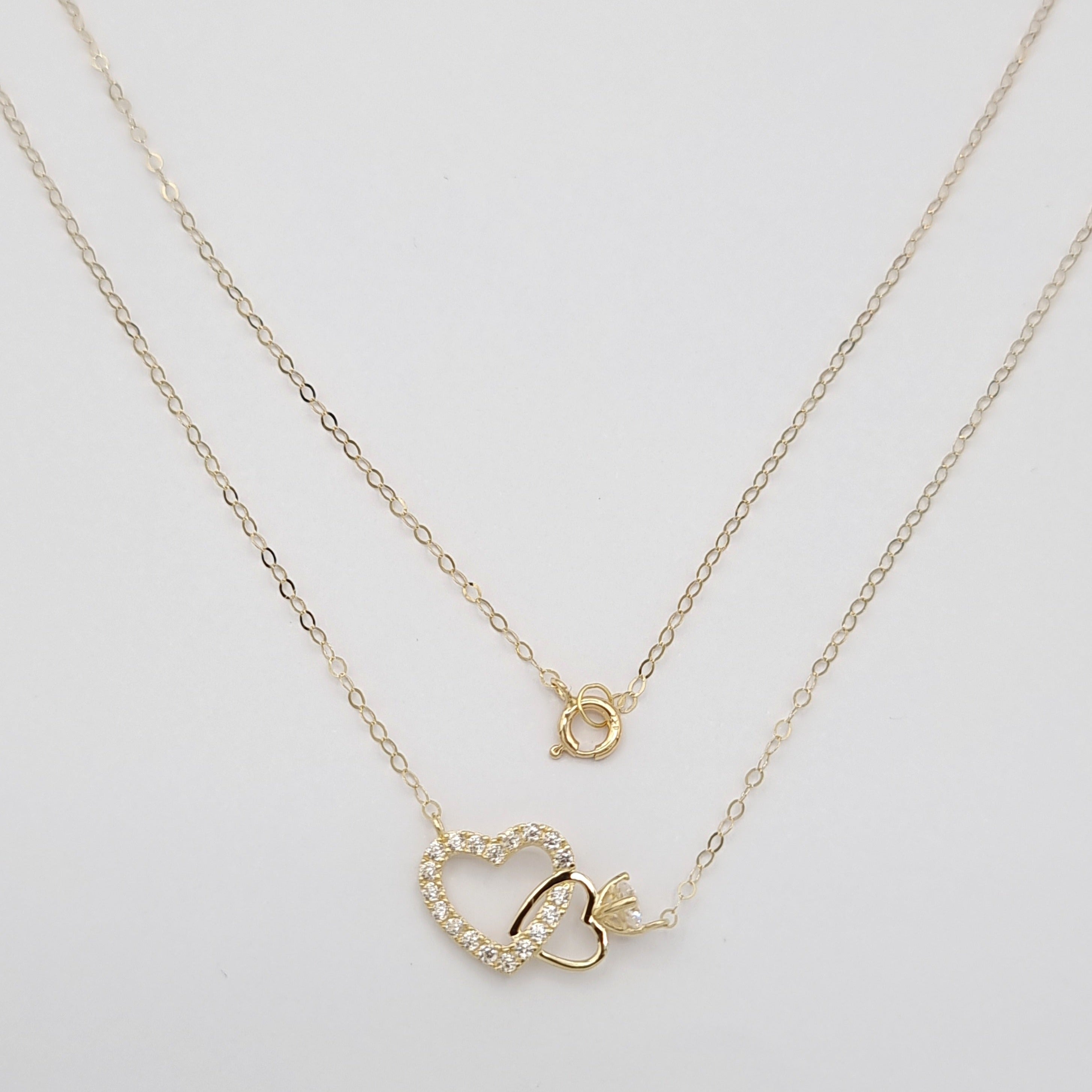 18K Pure Gold Heart Ring Stone Necklace