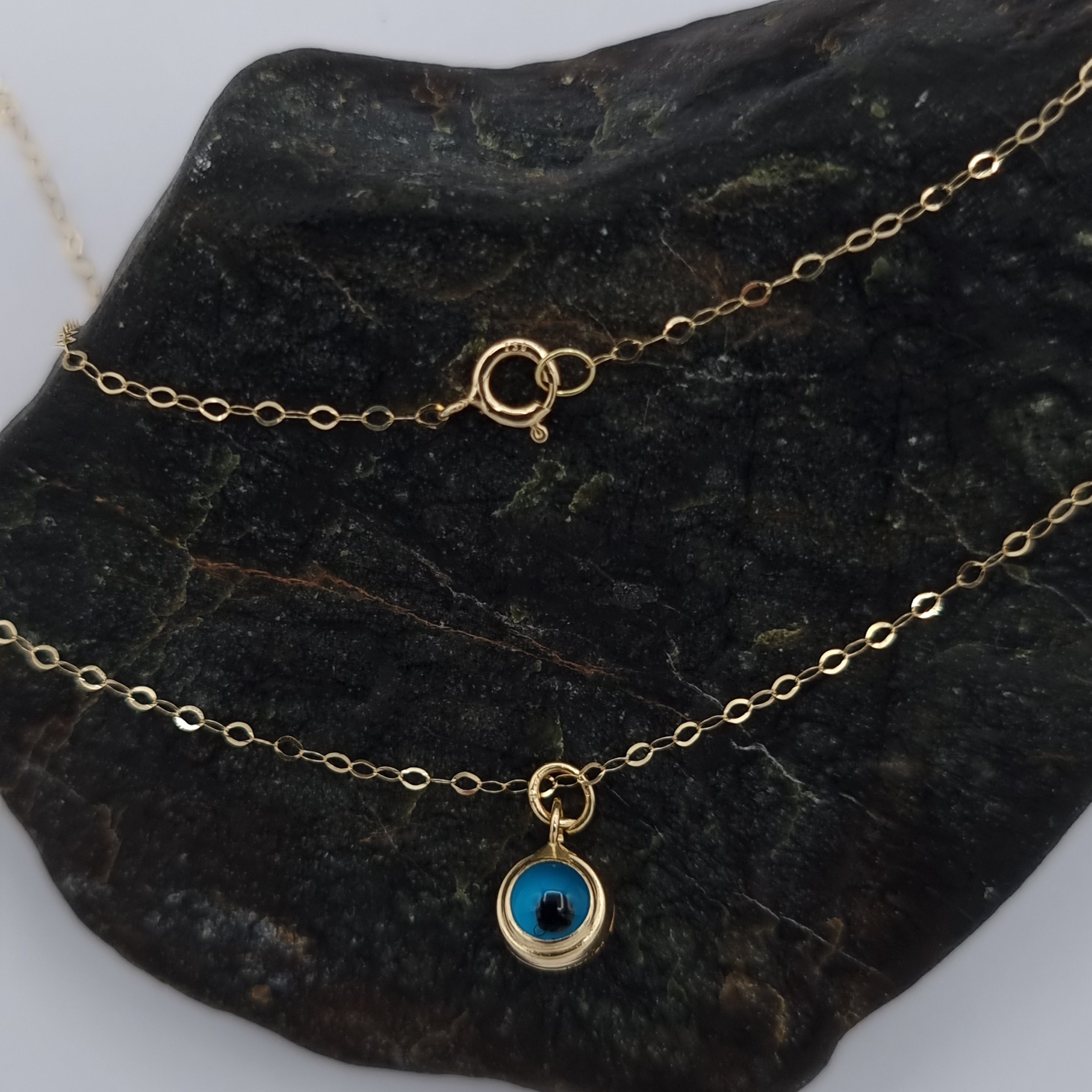 18K Pure Gold Blue Eye Necklace