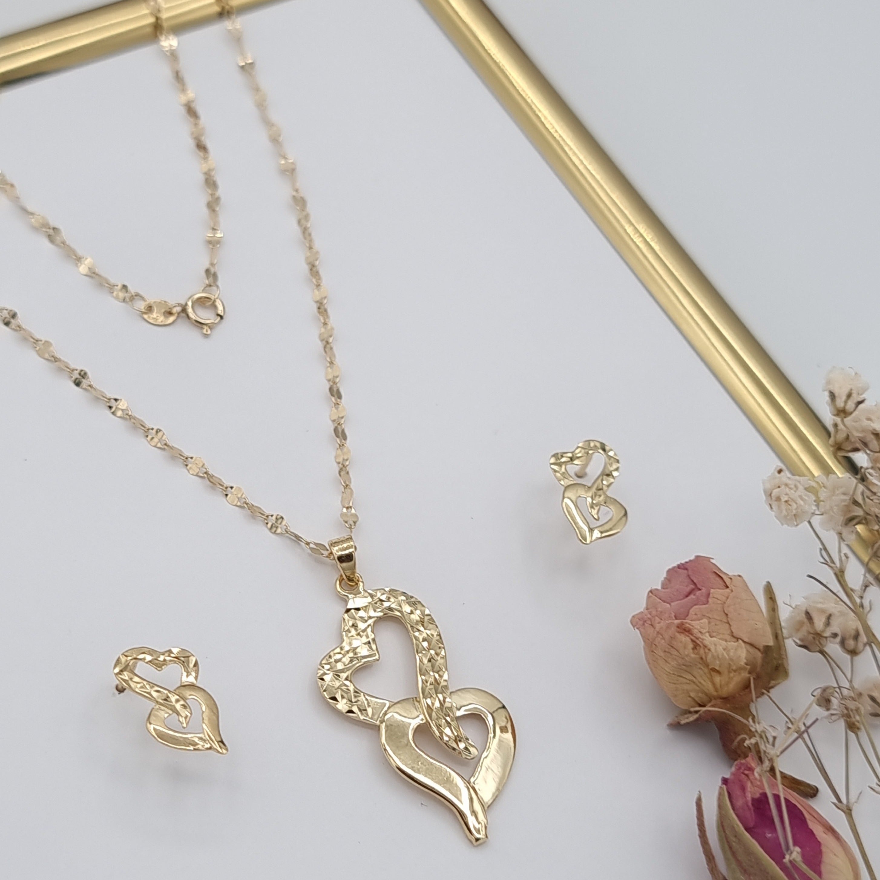 18K Pure Gold Heart Jewelry Set