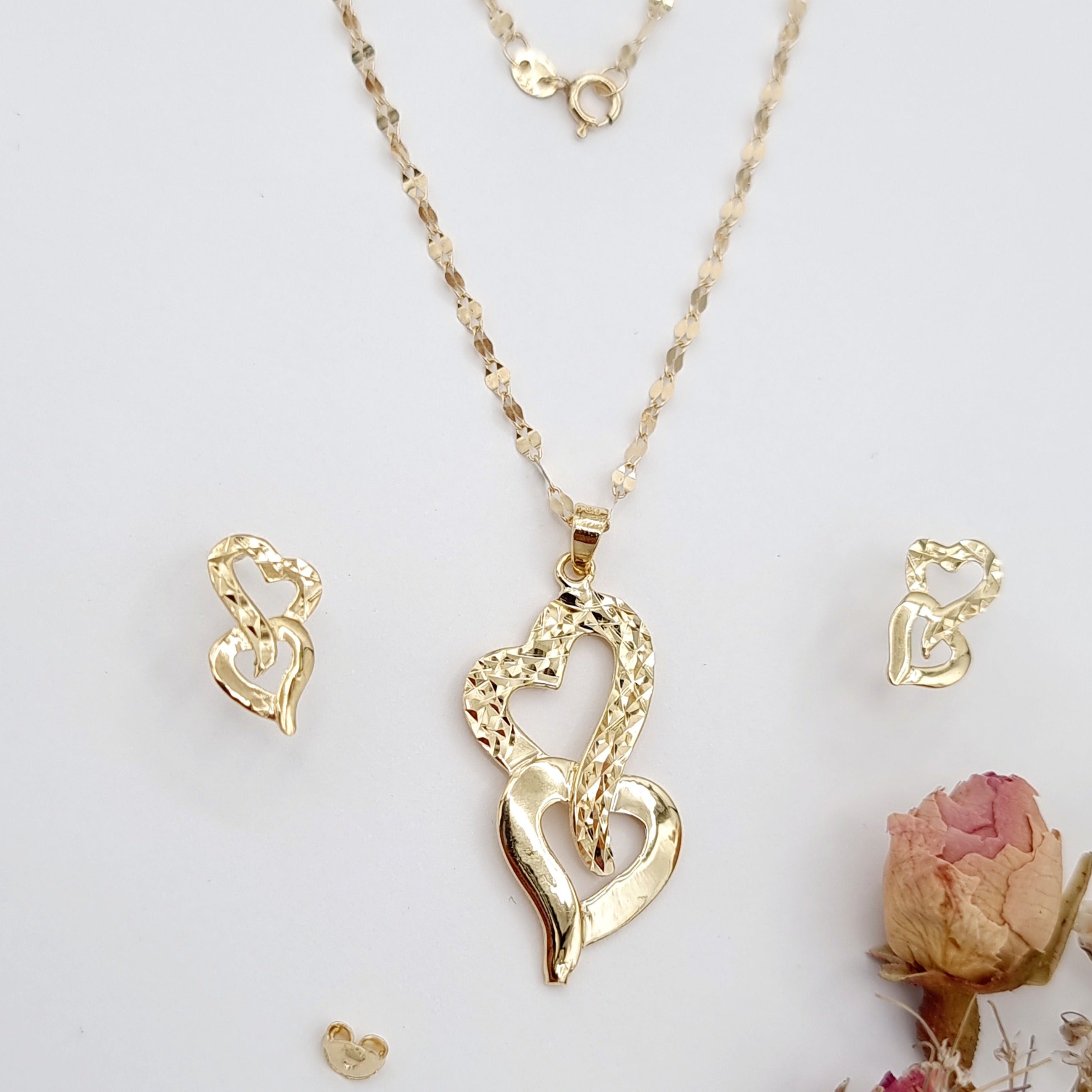 18K Pure Gold Heart Jewelry Set