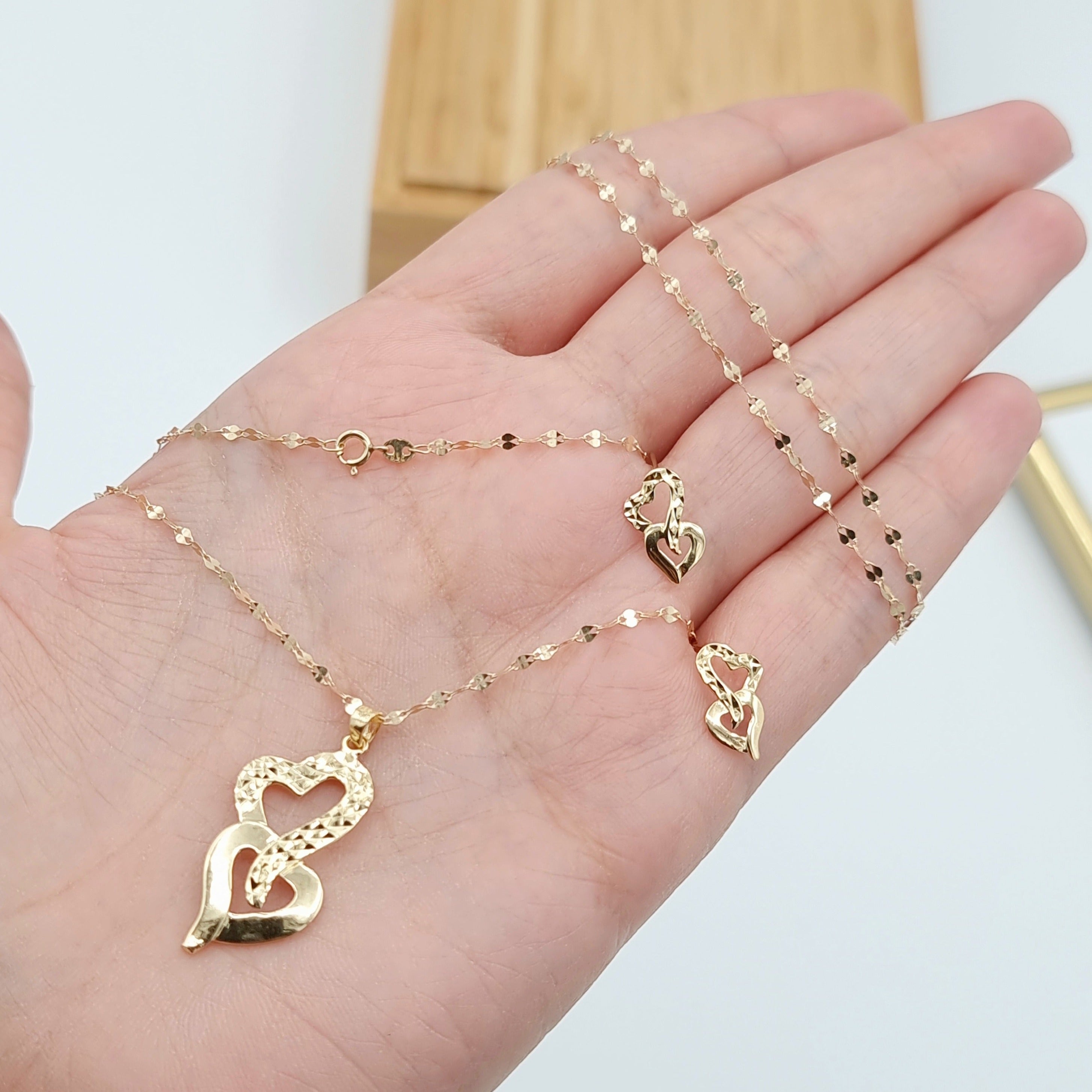 18K Pure Gold Heart Jewelry Set