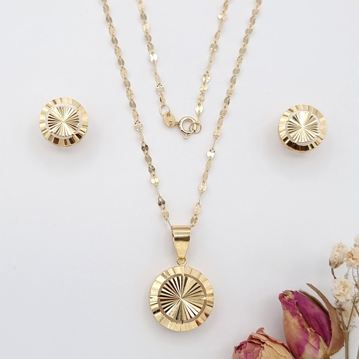 18K Pure Gold Round Lined Jewelry Set – Tala Gold Collection