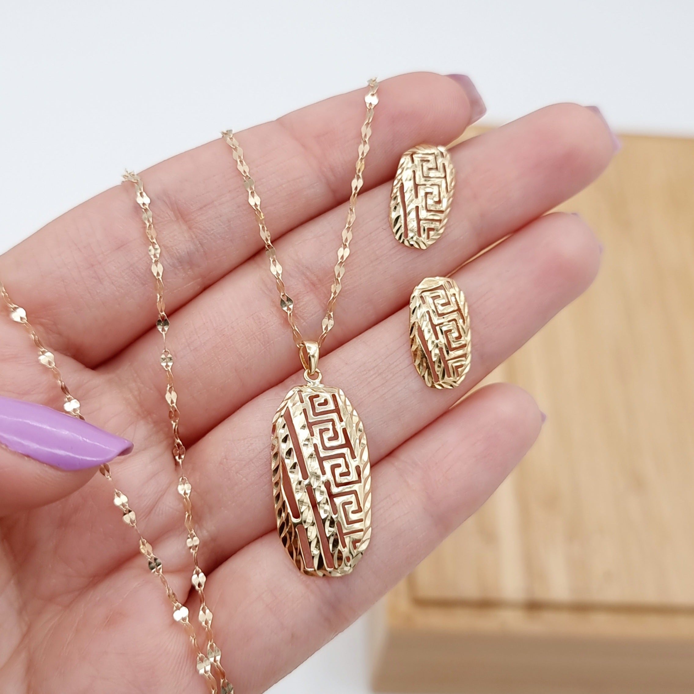 18K Pure Gold Nail Design Jewelry Set
