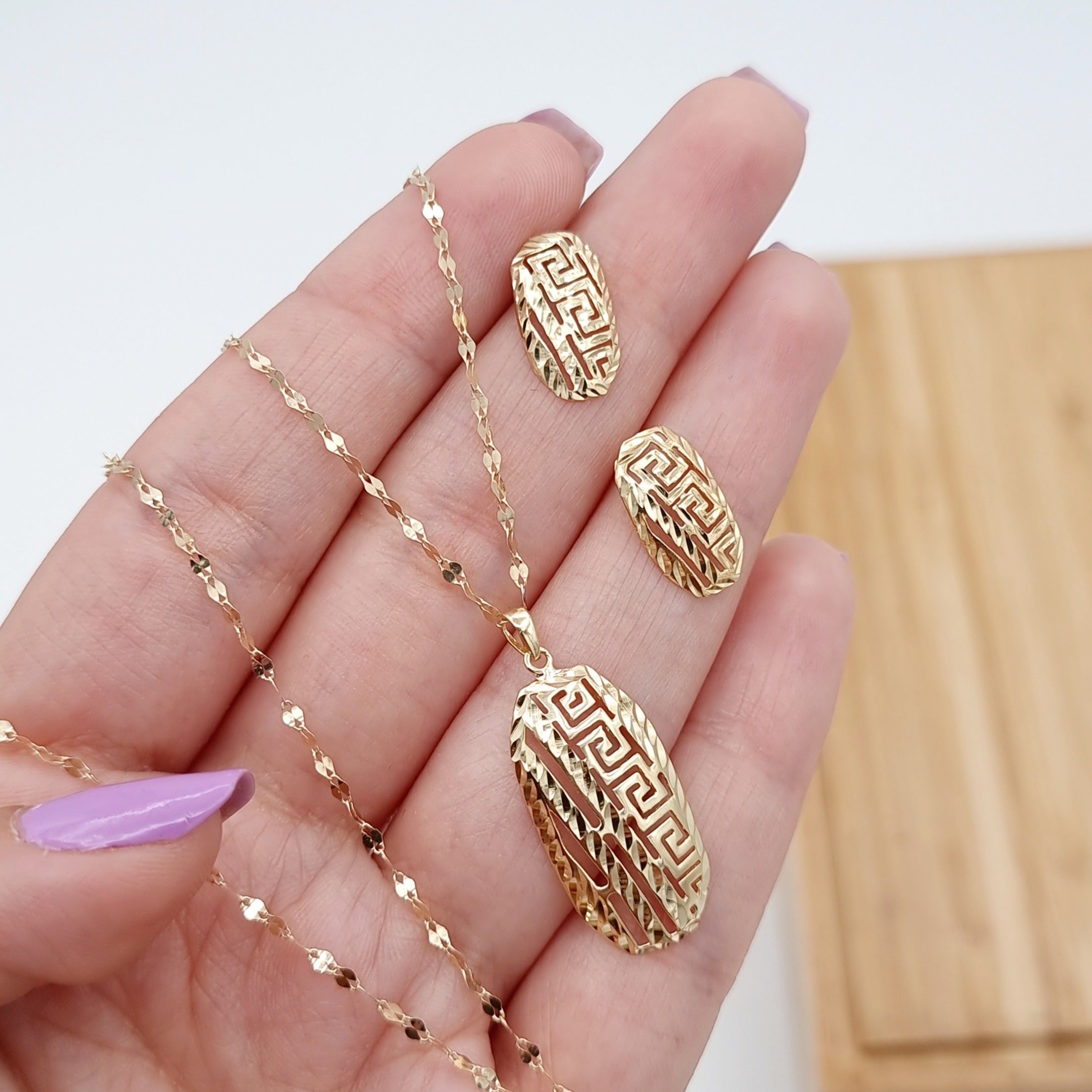 18K Pure Gold Nail Design Jewelry Set