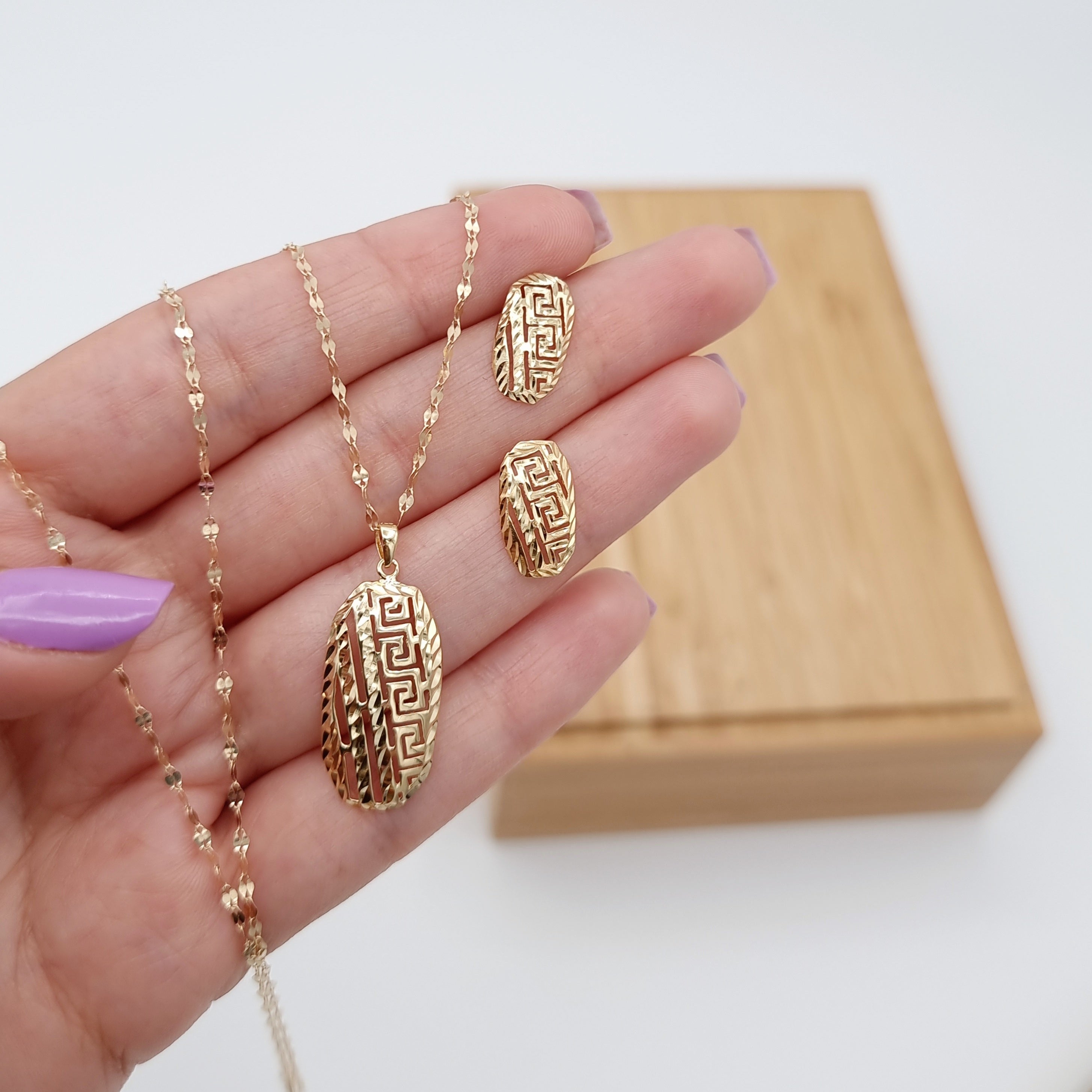 18K Pure Gold Nail Design Jewelry Set