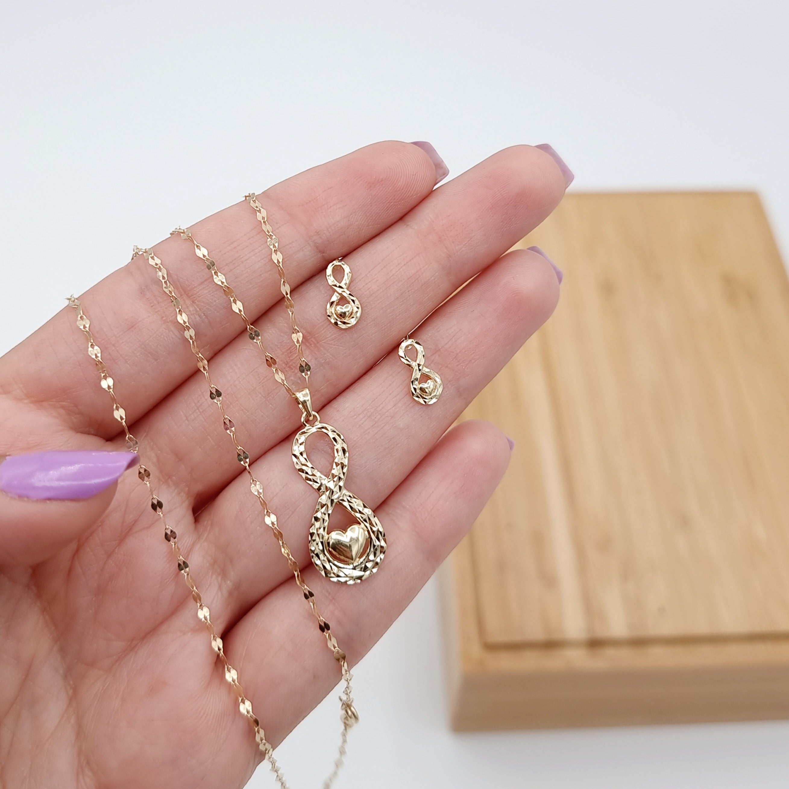 18K Pure Gold Infinity Heart Jewelry Set