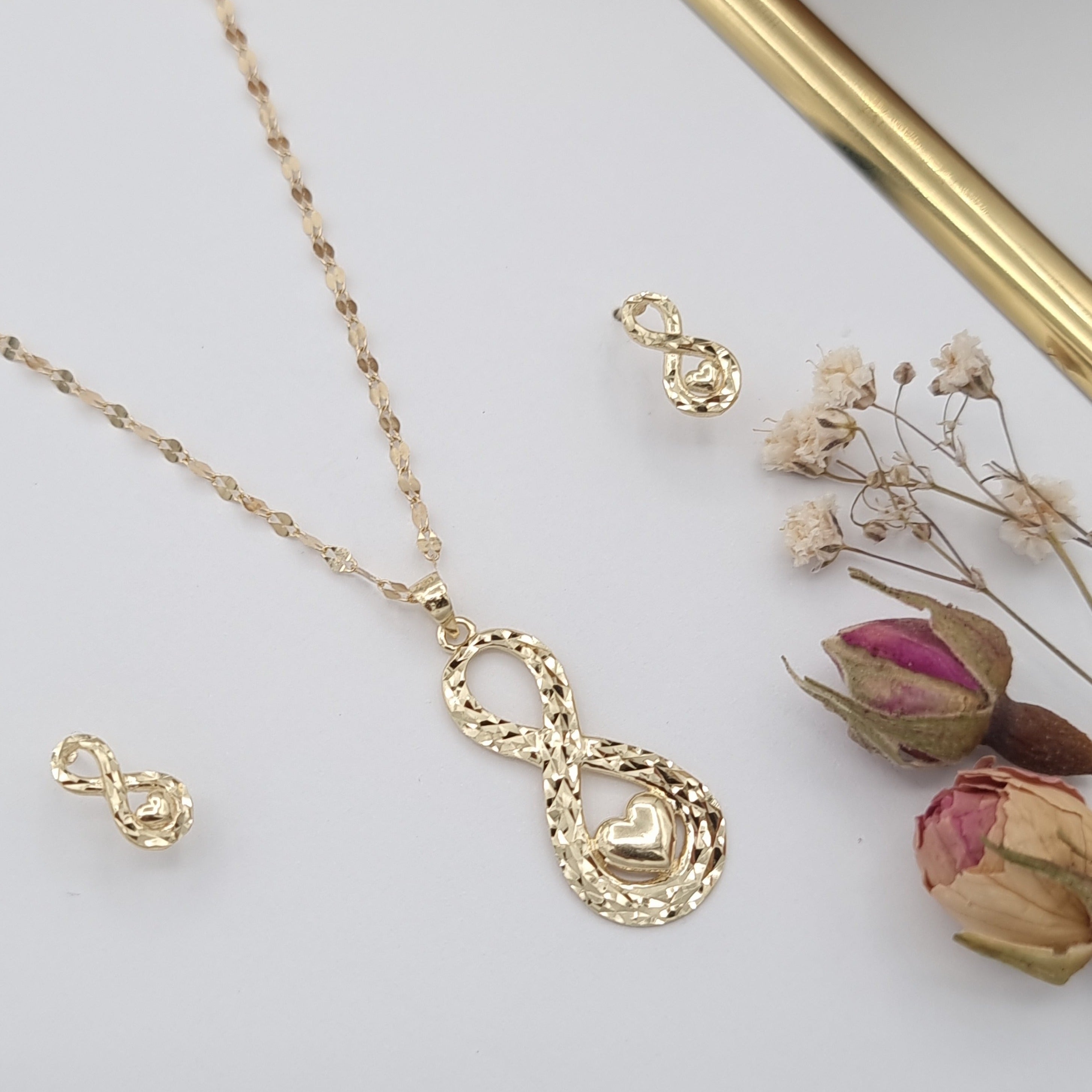 18K Pure Gold Infinity Heart Jewelry Set