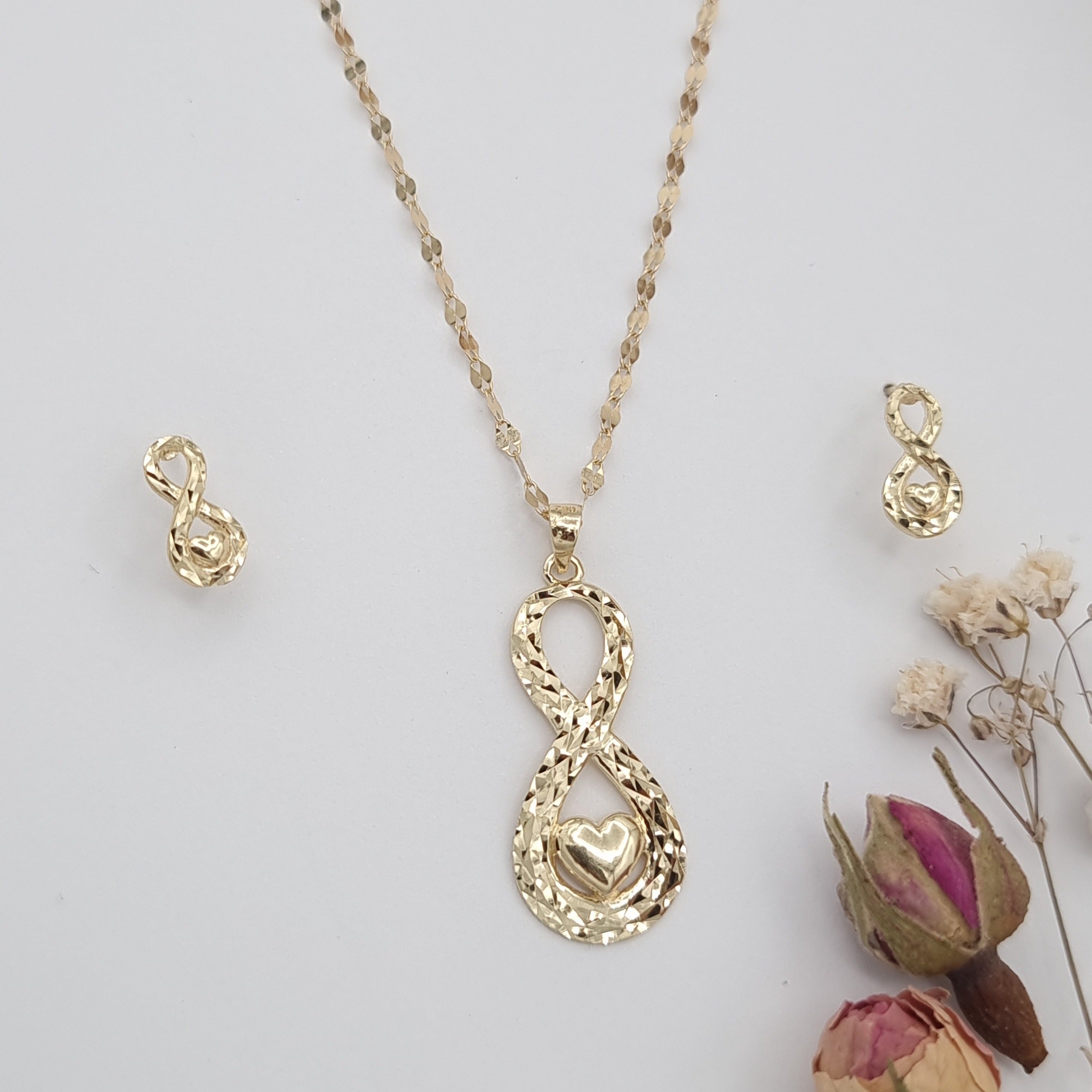 18K Pure Gold Infinity Heart Jewelry Set