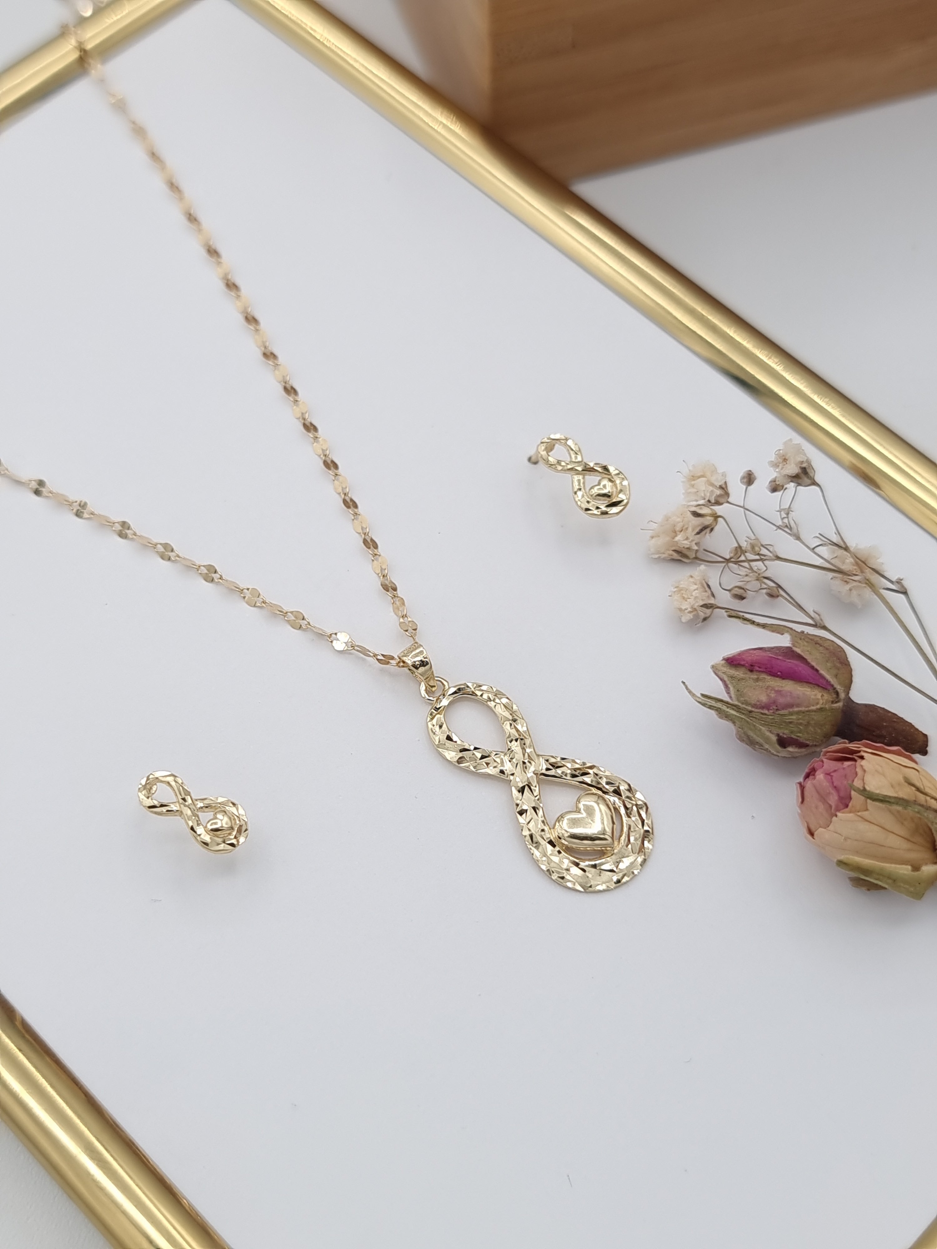 18K Pure Gold Infinity Heart Jewelry Set