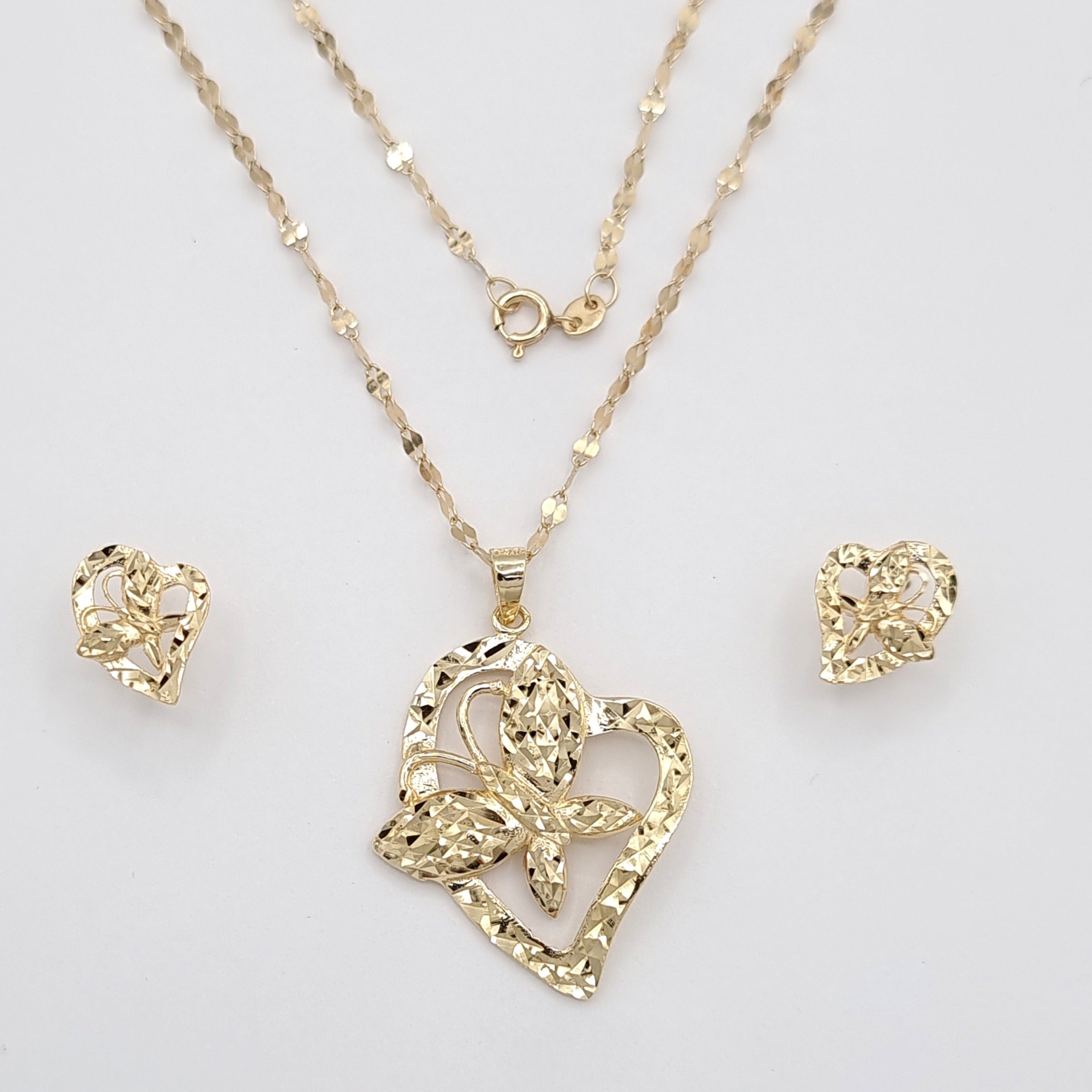 18K Pure Gold Butterfly Heart Jewelry Set