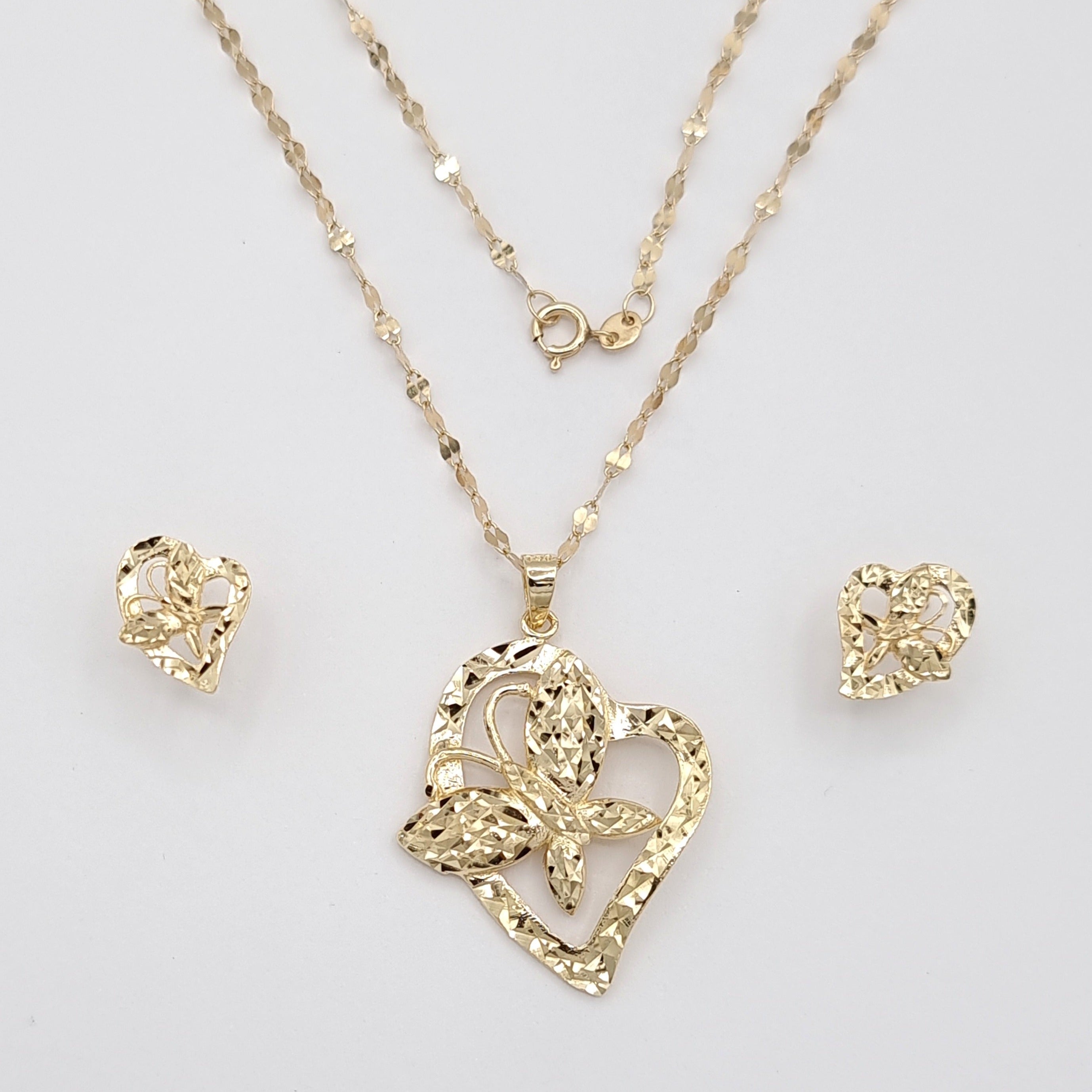 18K Pure Gold Butterfly Heart Jewelry Set