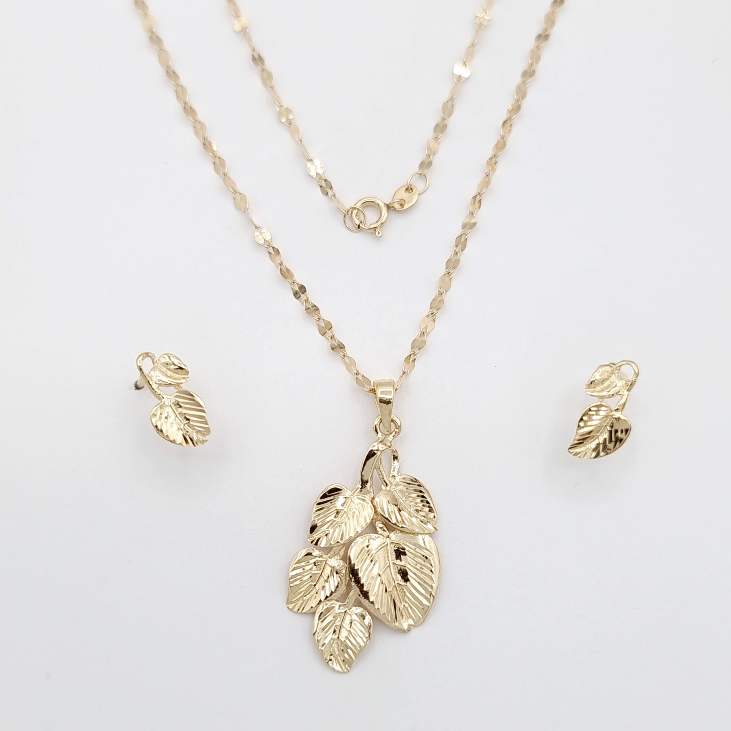 18K Pure Gold Leaf Design Jewelry Set