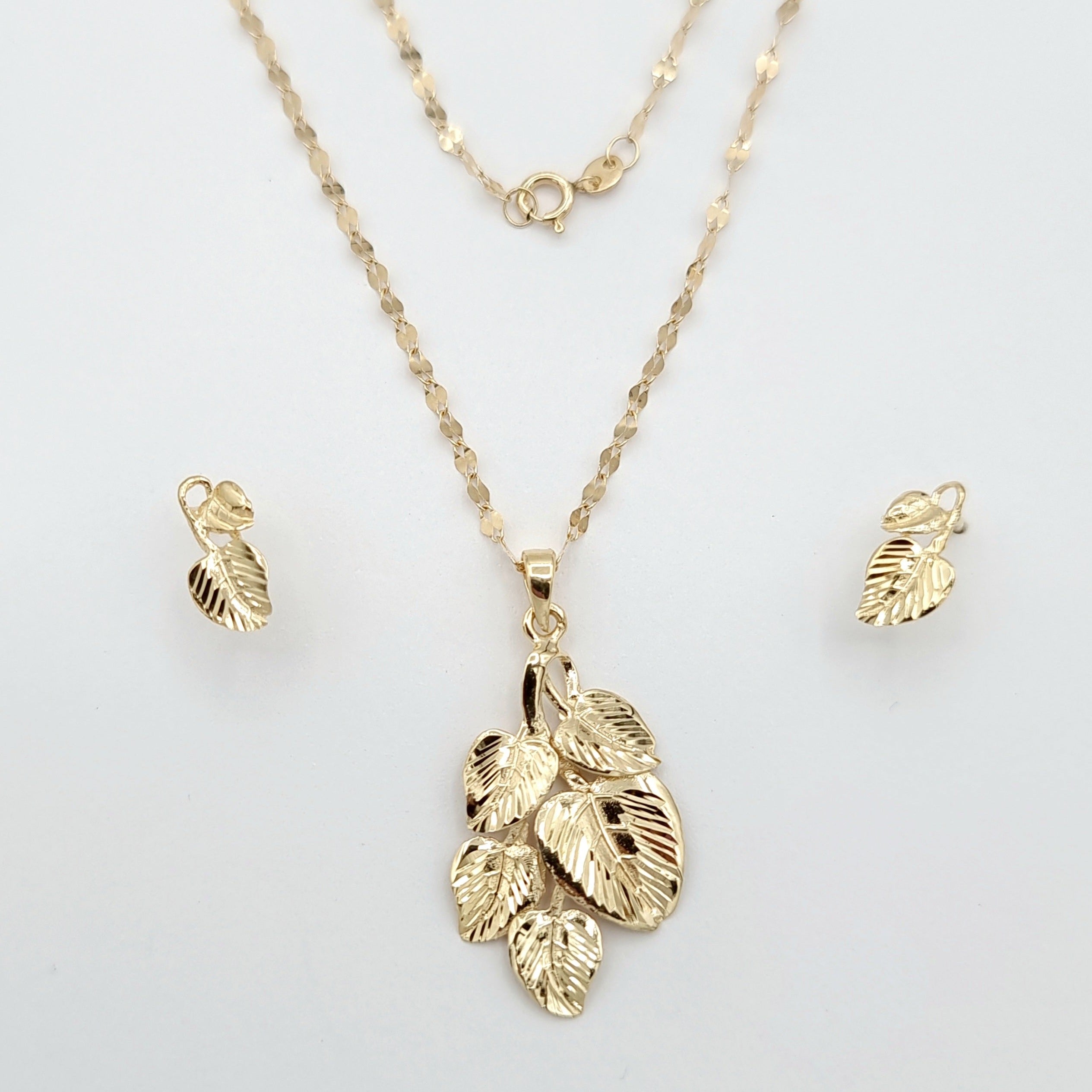 18K Pure Gold Leaf Design Jewelry Set