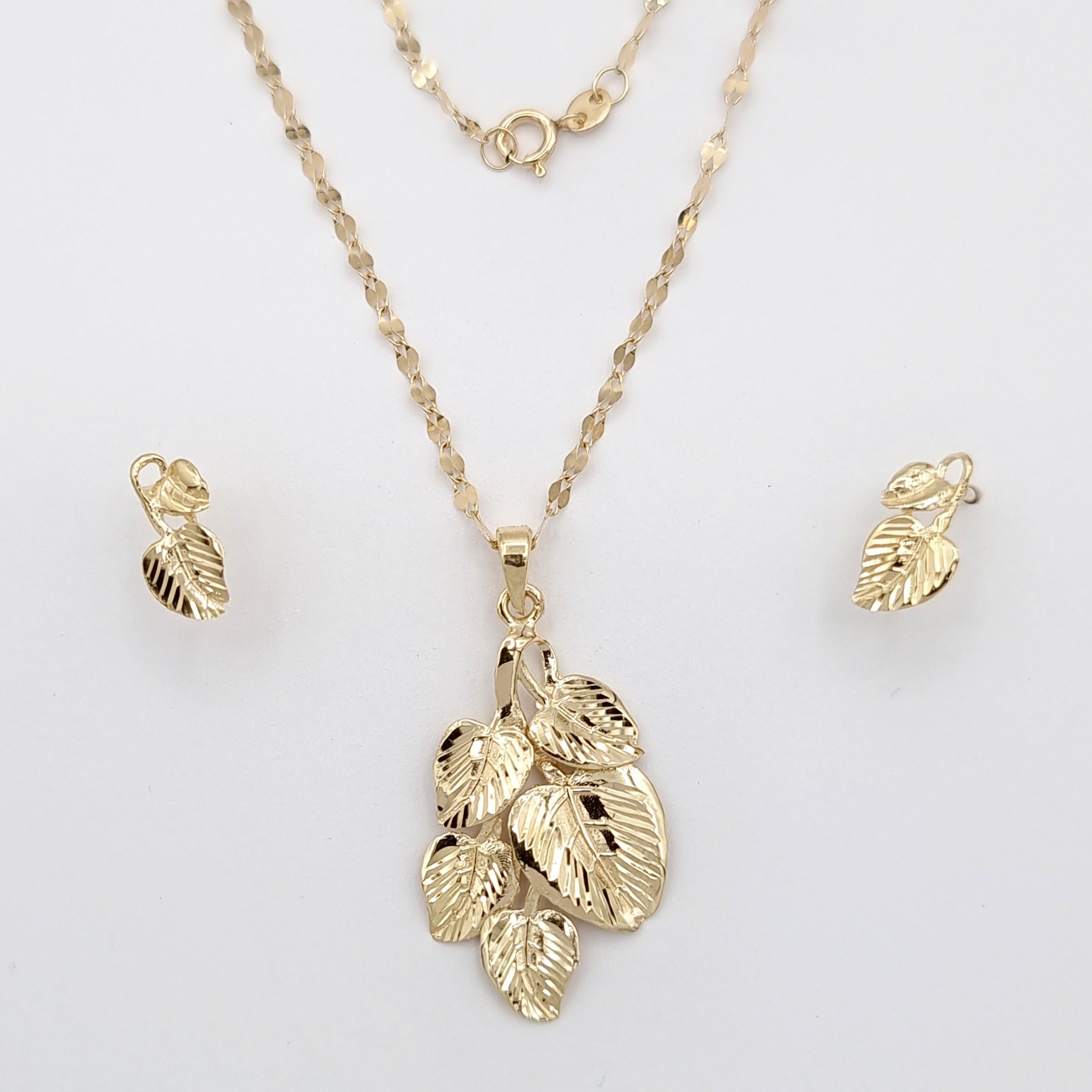 18K Pure Gold Leaf Design Jewelry Set