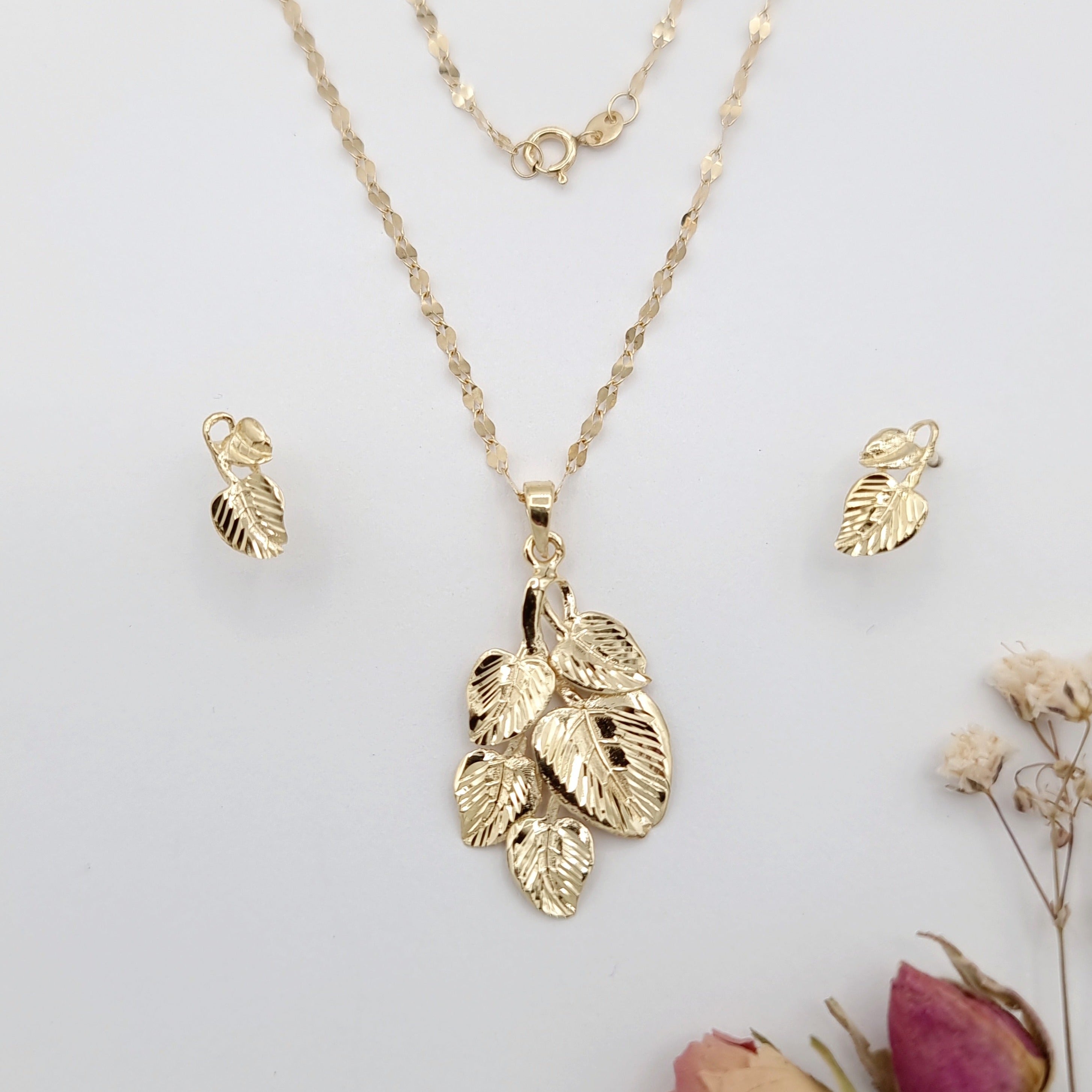 18K Pure Gold Leaf Design Jewelry Set