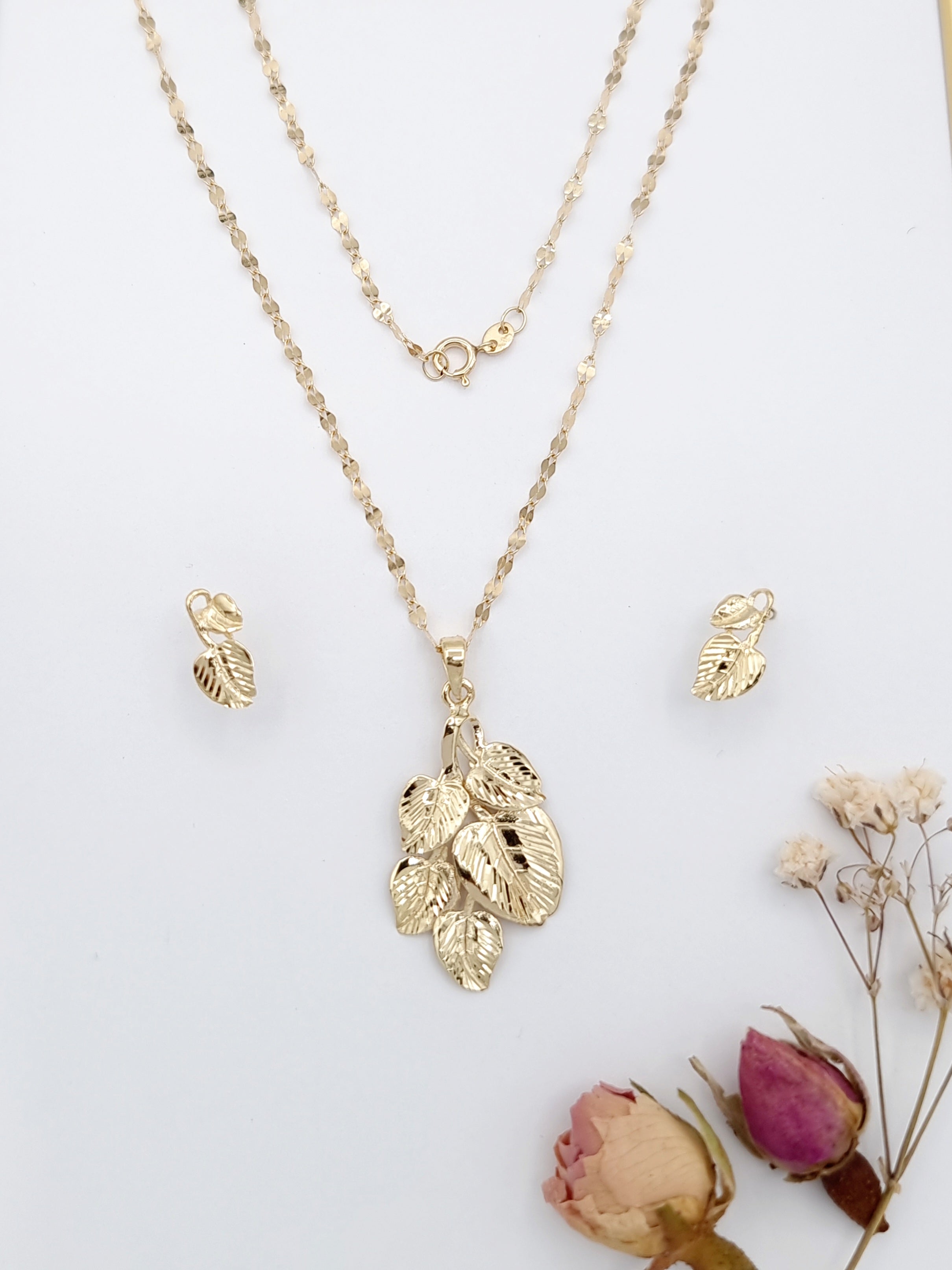 18K Pure Gold Leaf Design Jewelry Set